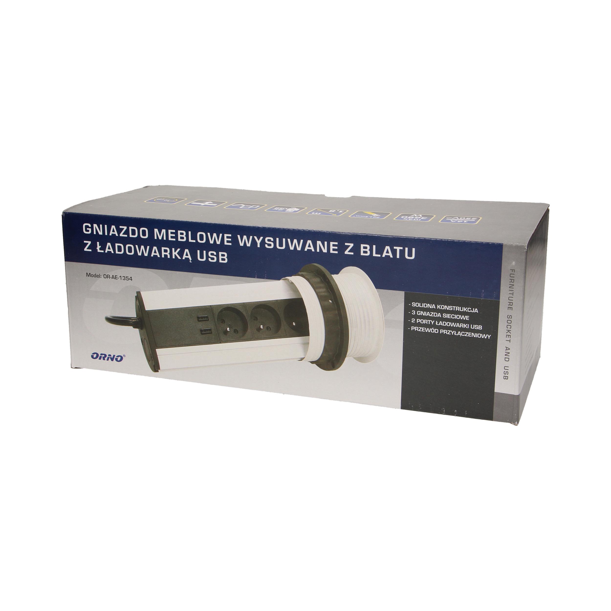 Orno Baldų lizdas - 10 cm ištraukiamas nuo stalviršio su USB