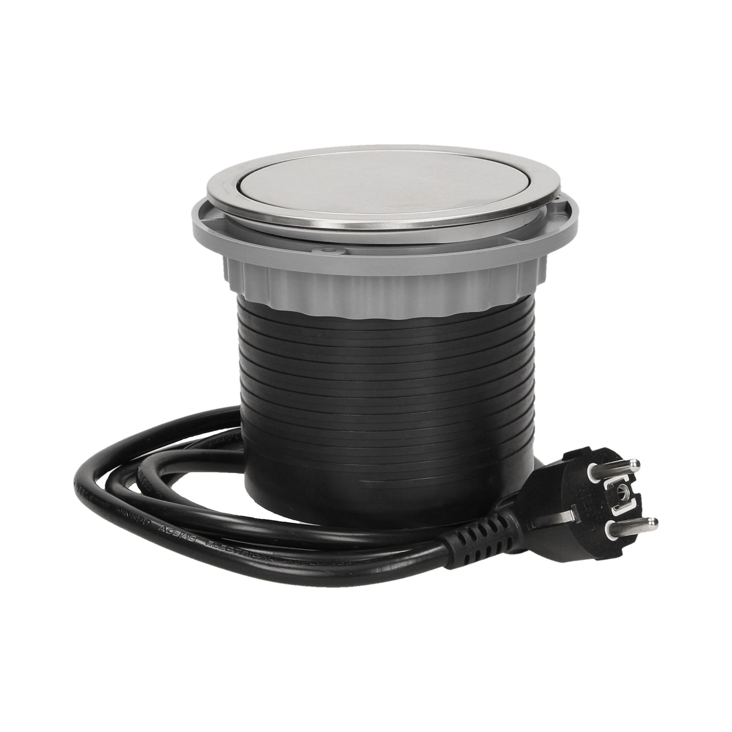 Orno Lizdas Baldų lizdas Ø10cm, ištraukiamas iš stalviršio, su USB įkrovikliu ir 1,5m laidu, 3x2P+Z, 2xUSB, INOX