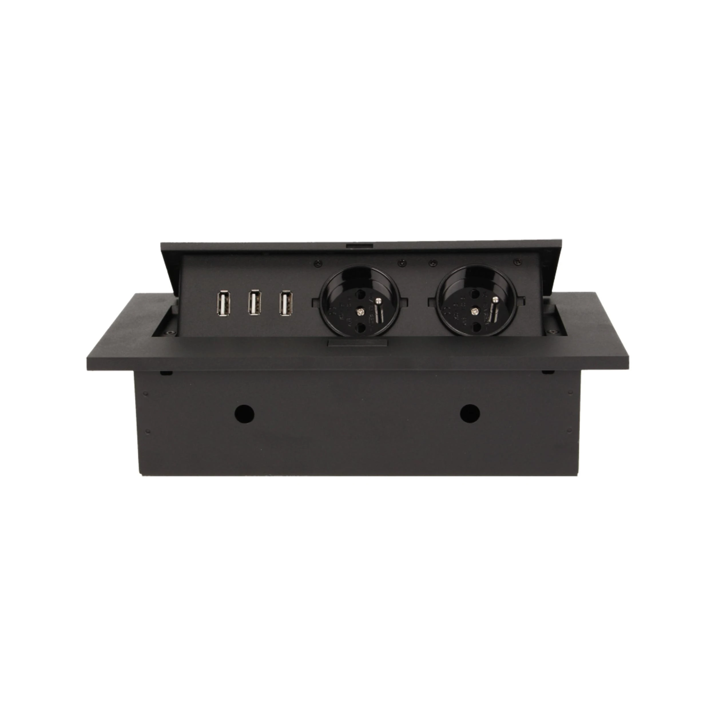 Orno Lizdas Baldų lizdas, įleidžiamas į stalviršį, su storu kraštu, 2x2P+Z, 3 USB prievadai, juodas