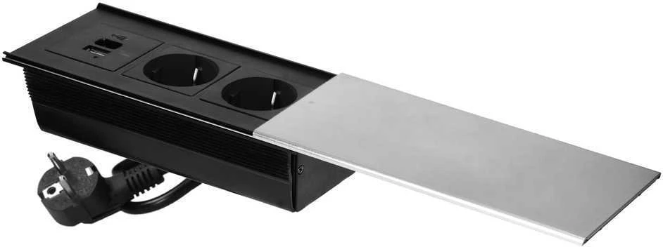 Orno Lizdas Baldinis lizdas su stumdomu dangteliu, 2x2P+Z (Schuko), USB A+C, sidabrinis