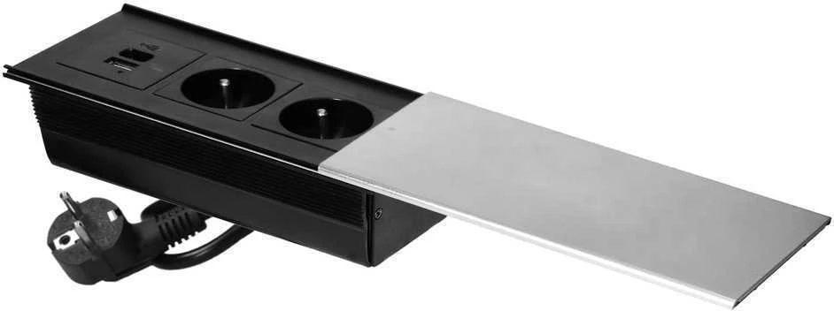 Orno Lizdas Baldinis lizdas su stumdomu dangteliu, 2x2P+Z (prancūziškas), USB A+C, sidabrinis