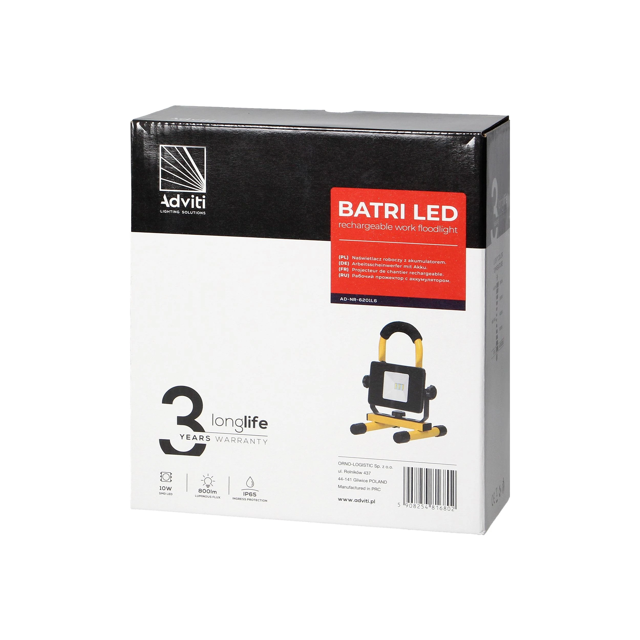 Orno BATRI LED 10W, nešiojamas darbinis žibintas su baterija, 800lm, IP65, 6500K, 2200mAh