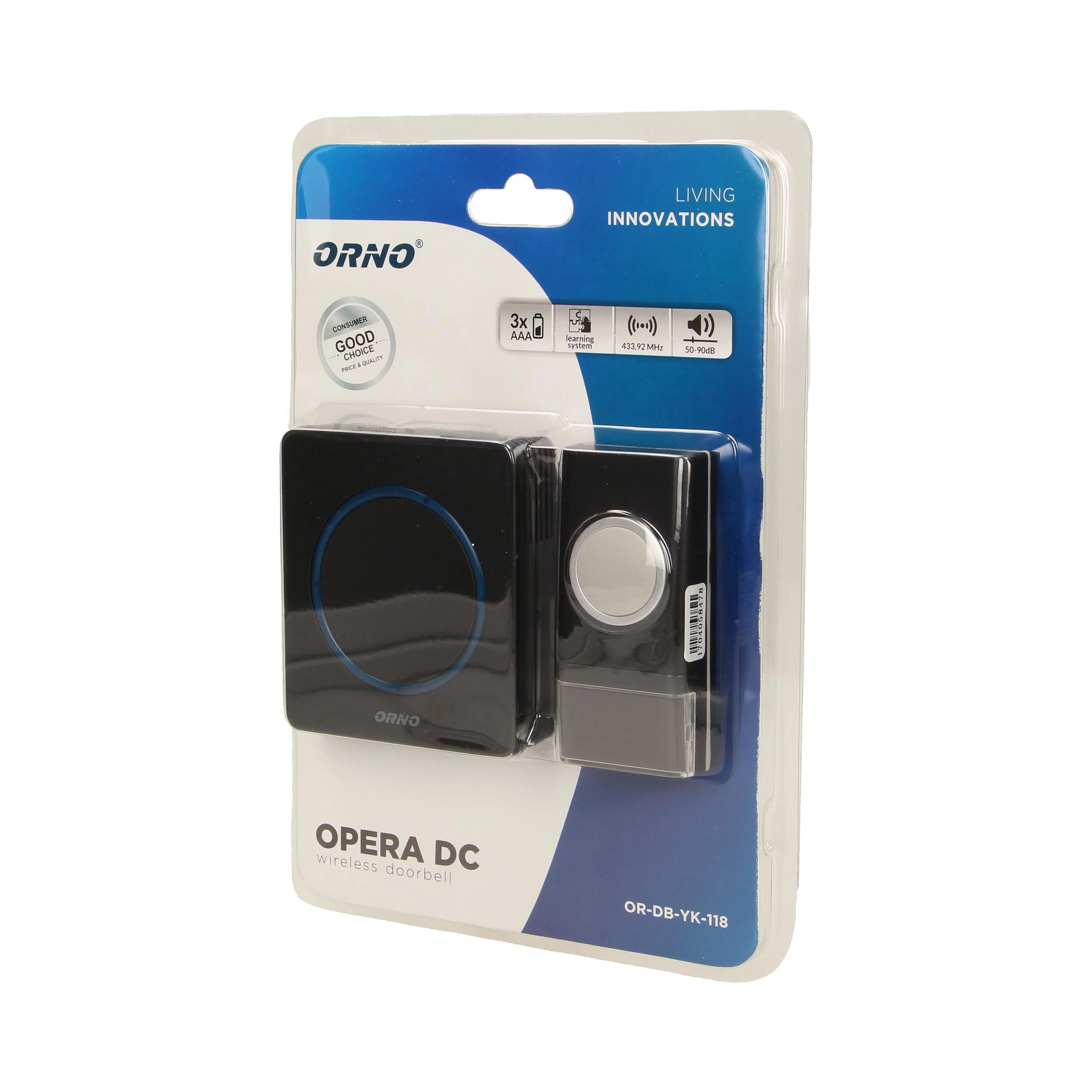 Belaidis durų skambutis Opera Orno 3xAAA/100m/36 melod. juodas