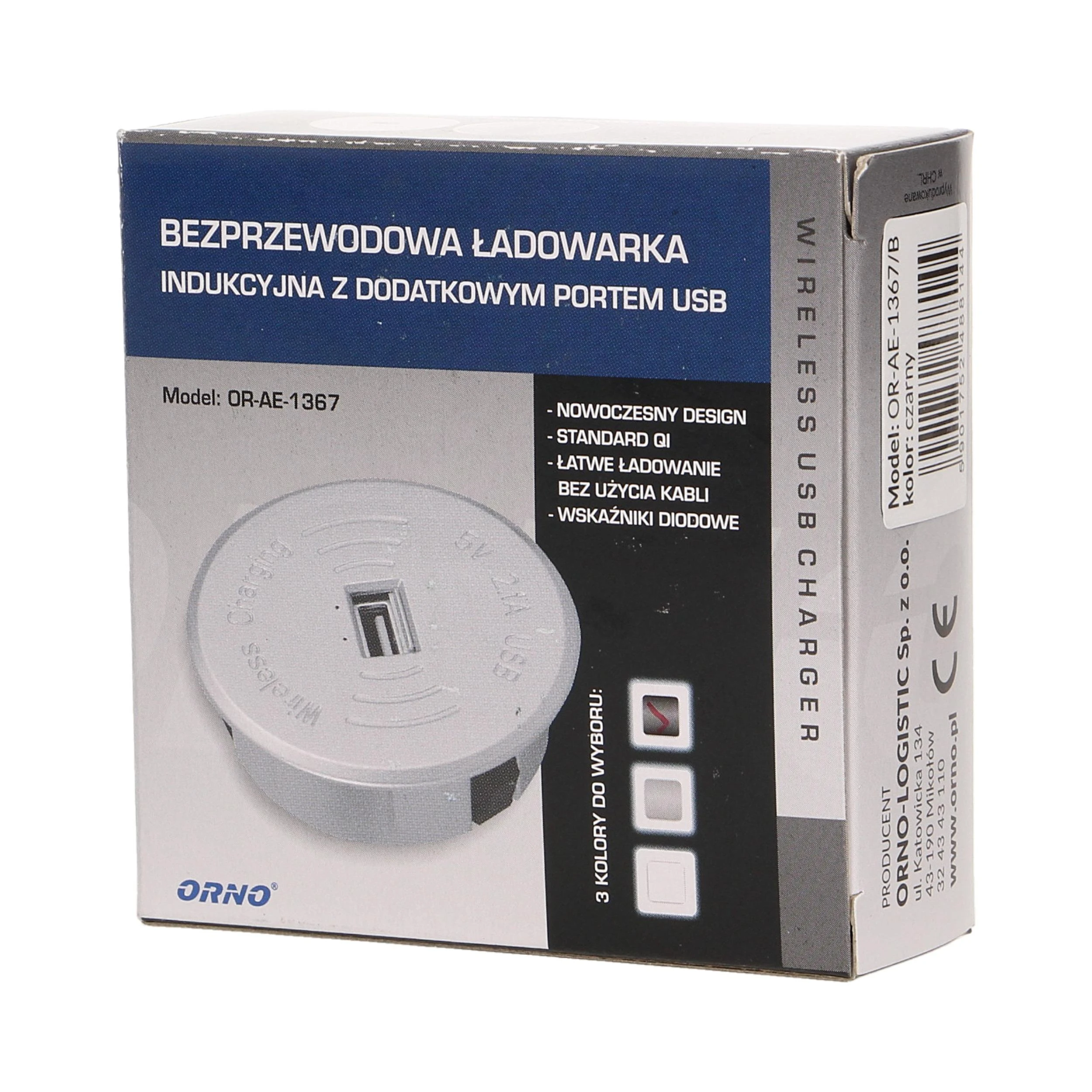 Orno Bezprzewodowa Belaidis indukcinis įkroviklis su papildomu USB prievadu, juodas