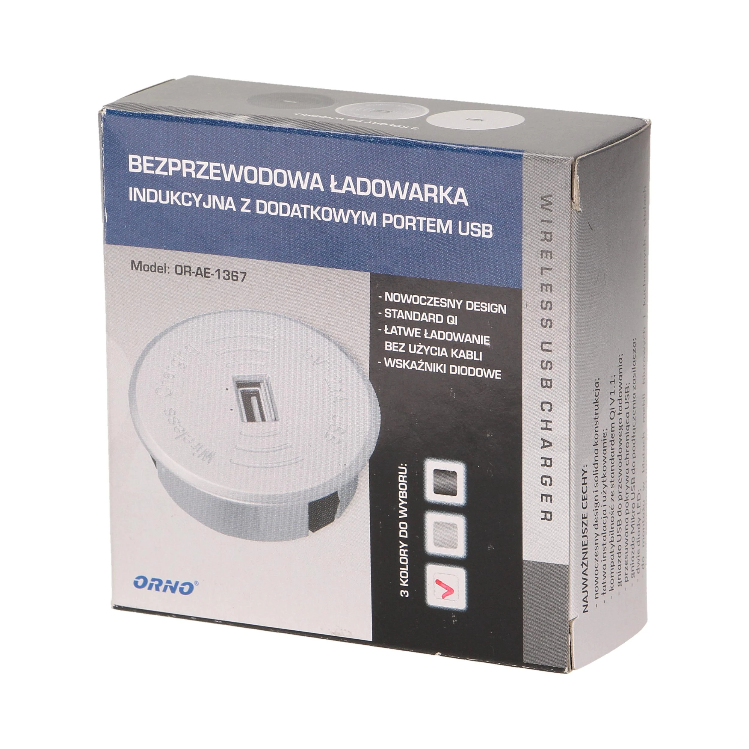 Orno Bezprzewodowa Belaidis indukcinis įkroviklis su papildomu USB prievadu, baltas