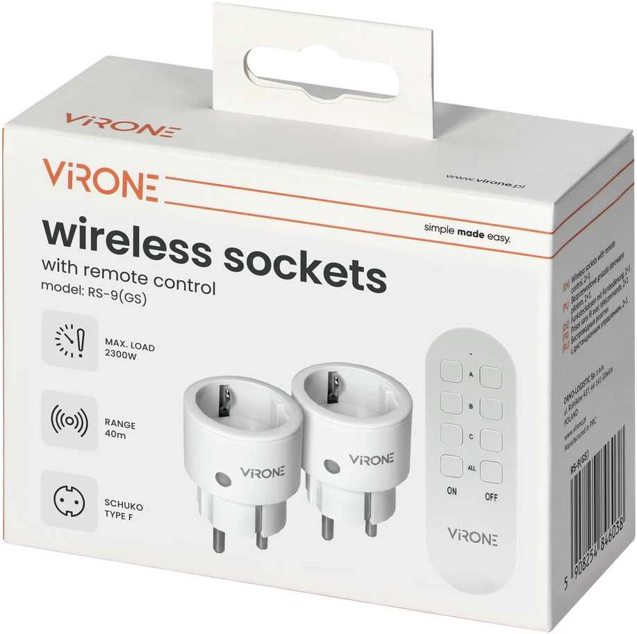 Orno Rinkinys Belaidžių MINI Schuko lizdų rinkinys, valdomas nuotoliniu būdu 2+1, 2300 W