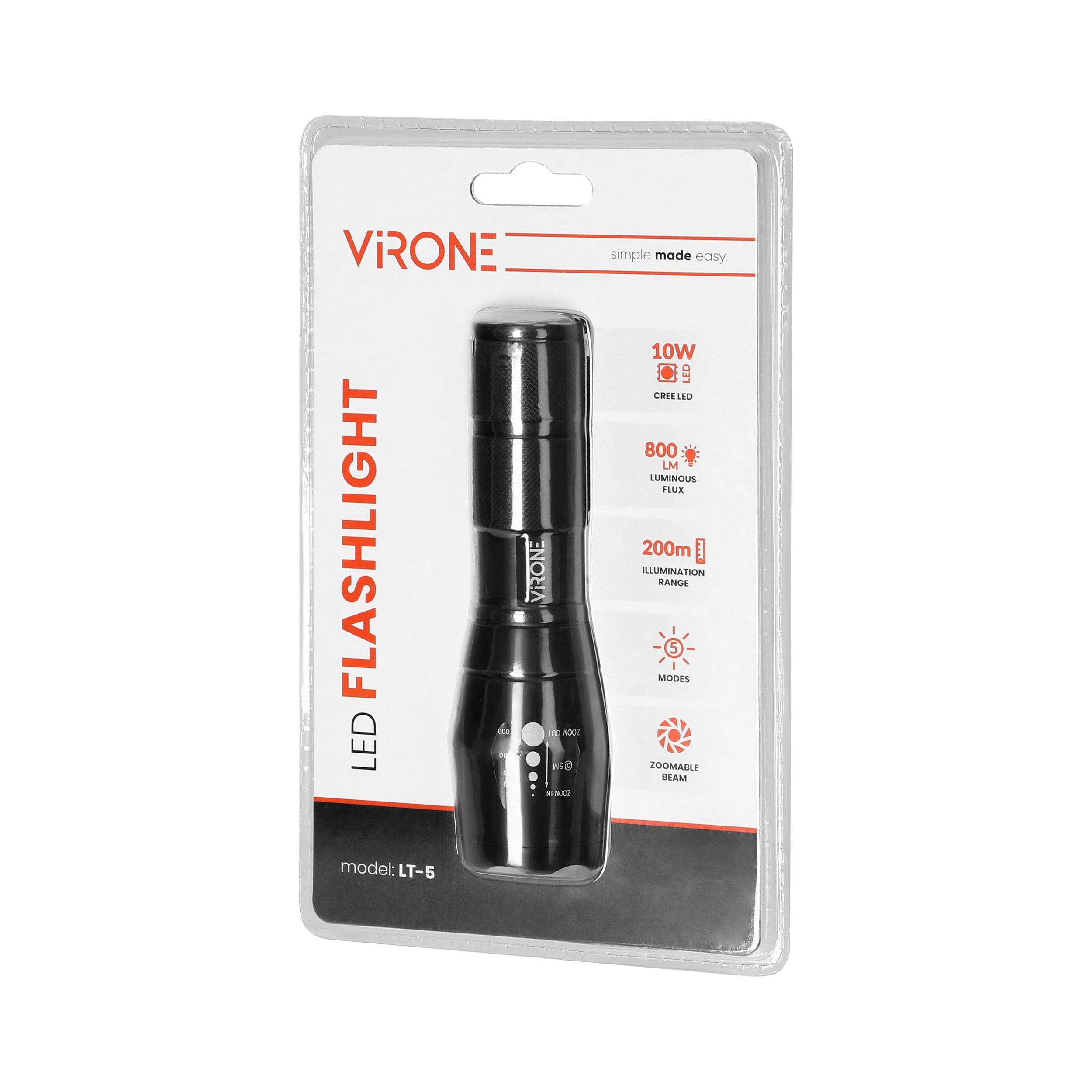 Latarka, Žibintuvėlis, CREE 10W LED žibintuvėlis su priartinimu, 800lm, 3 x AAA, aliuminio konstrukcija