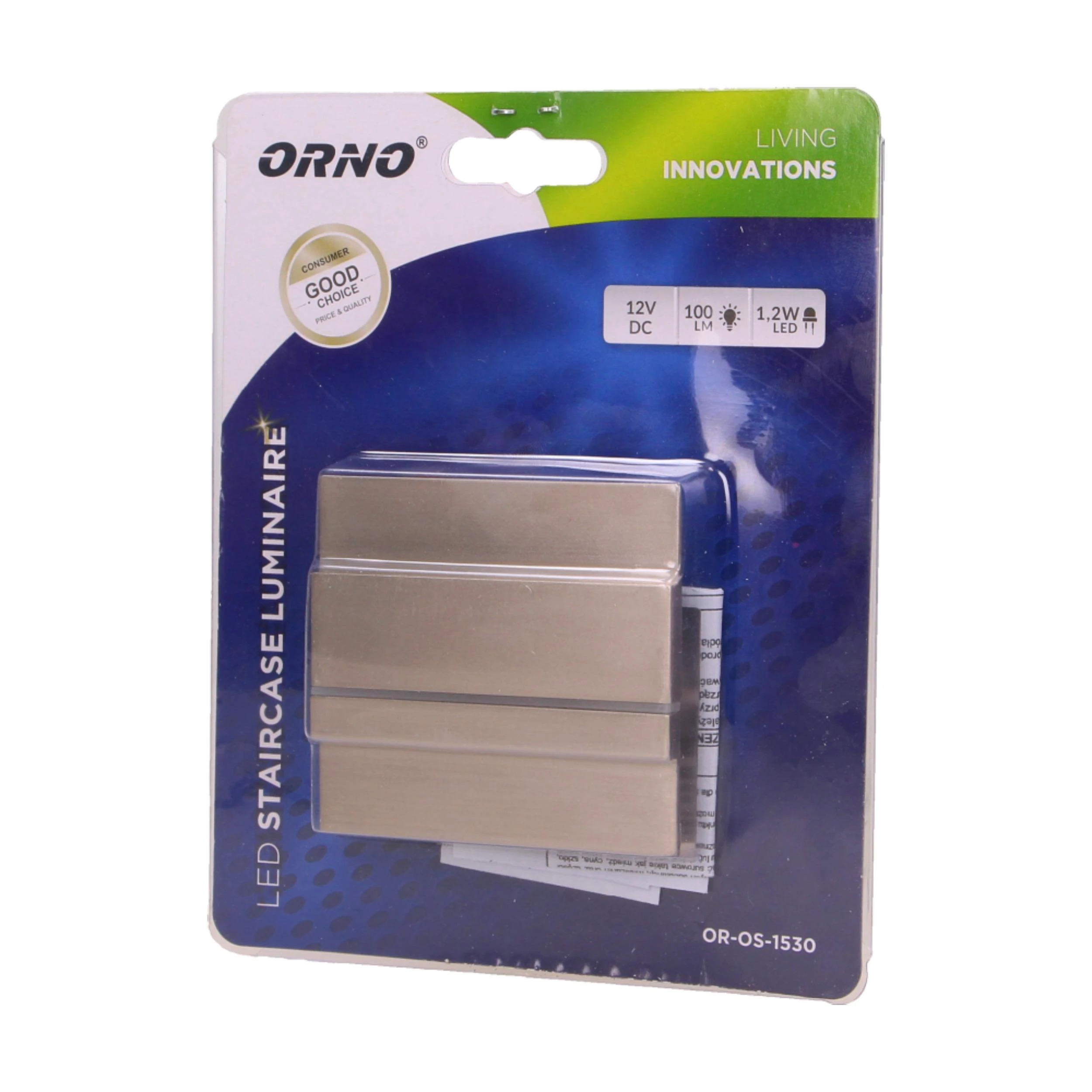 Orno CYGNUS LED 1.2W, paviršinis laiptų šviestuvas, 12V DC, 100lm, 3000K, satinas
