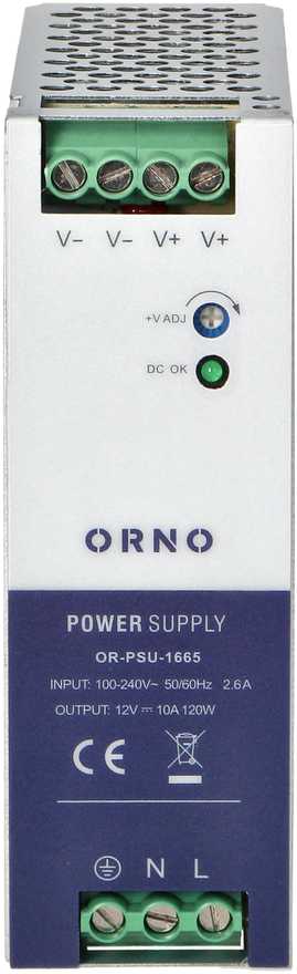 Orno Maitinimo šaltinis Pramoninis maitinimo šaltinis DIN bėgeliui, 12 V DC 10 A 120 W, metalinis korpusas