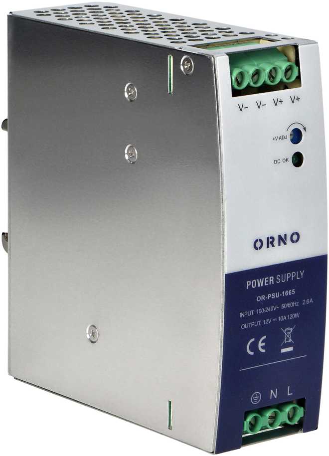 Orno Maitinimo šaltinis Pramoninis maitinimo šaltinis DIN bėgeliui, 12 V DC 10 A 120 W, metalinis korpusas