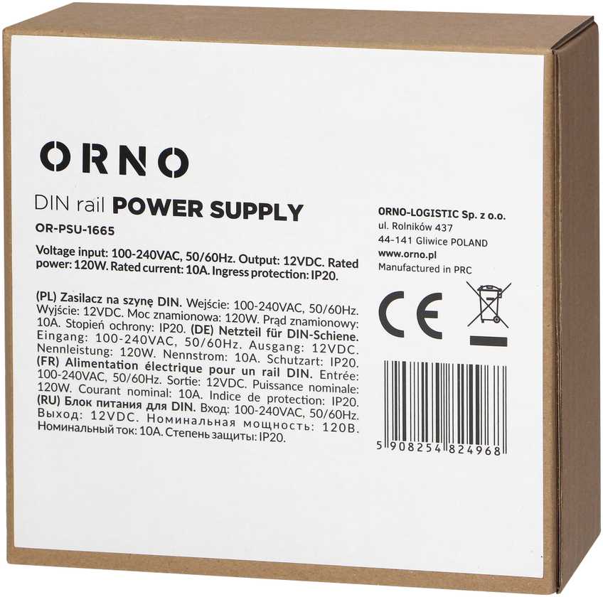 Orno Maitinimo šaltinis Pramoninis maitinimo šaltinis DIN bėgeliui, 12 V DC 10 A 120 W, metalinis korpusas
