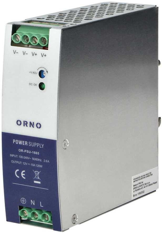 Orno Maitinimo šaltinis Pramoninis maitinimo šaltinis DIN bėgeliui, 12 V DC 10 A 120 W, metalinis korpusas