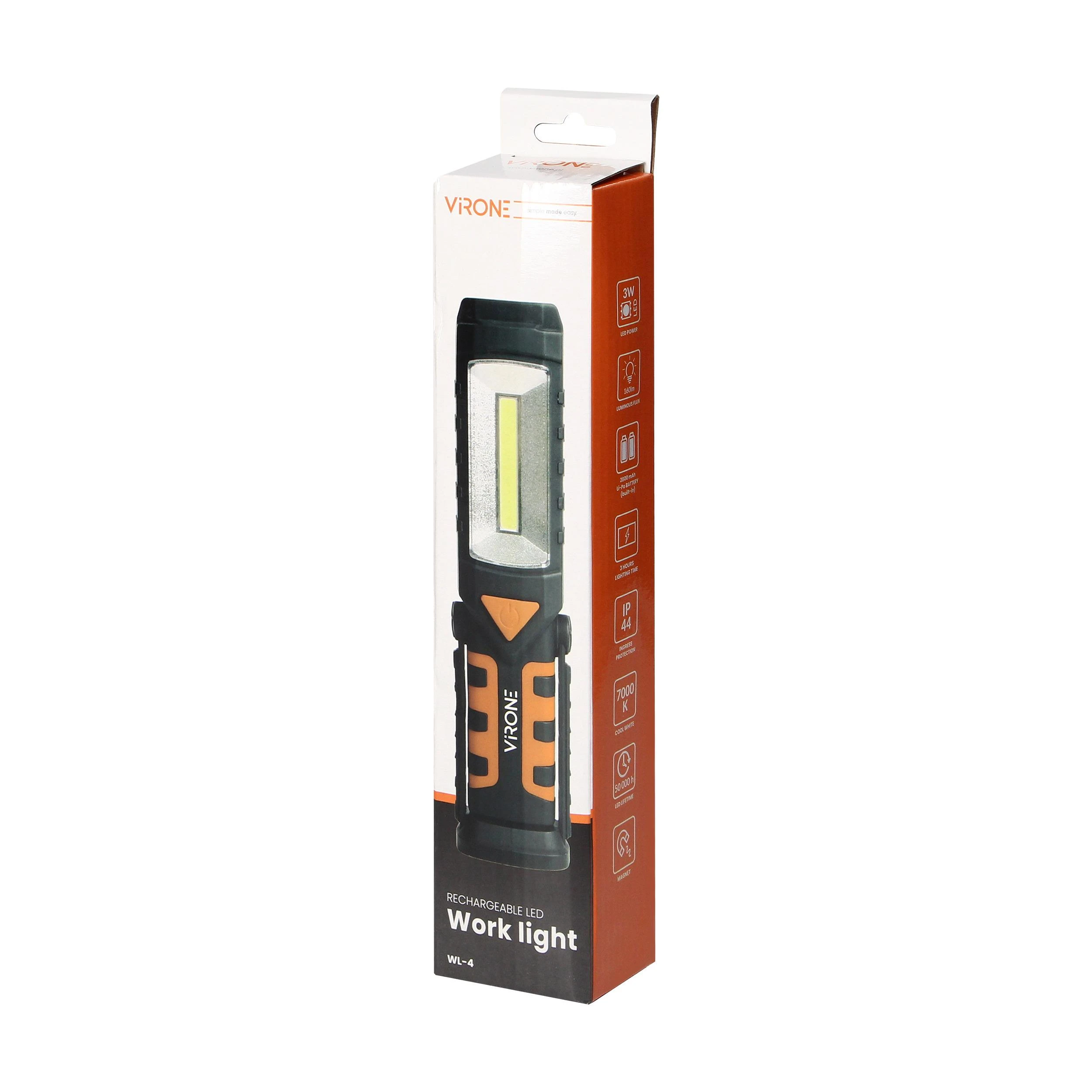 Orno LED COB 3W+1W dirbtuvinis žibintuvėlis su 1200mAh akumuliatoriumi ir powerbank funkcija