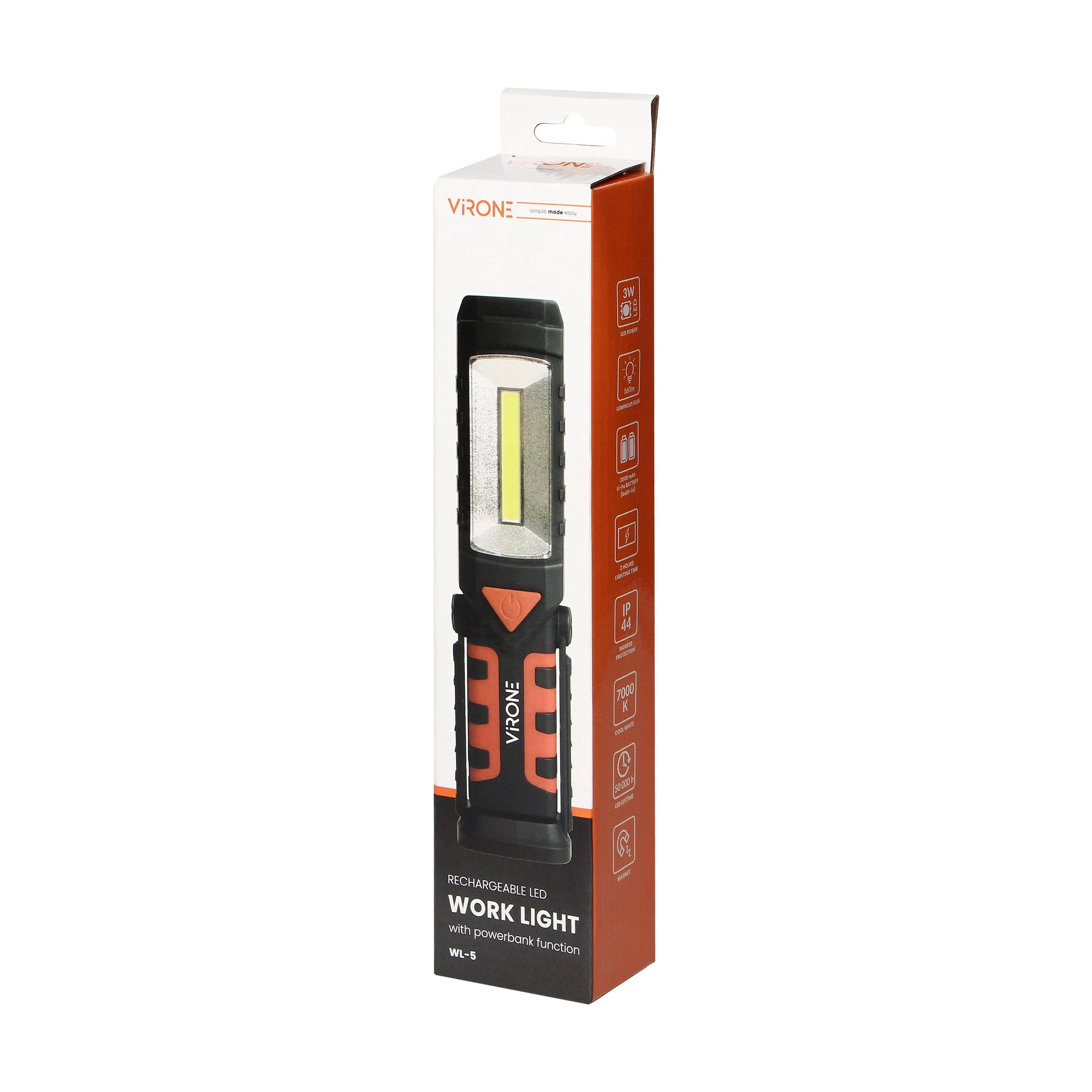 Lubinis šviestuvas Orno LED dirbtuvių žibintuvėlis su 2800mAh akumuliatoriumi ir powerbank funkcija