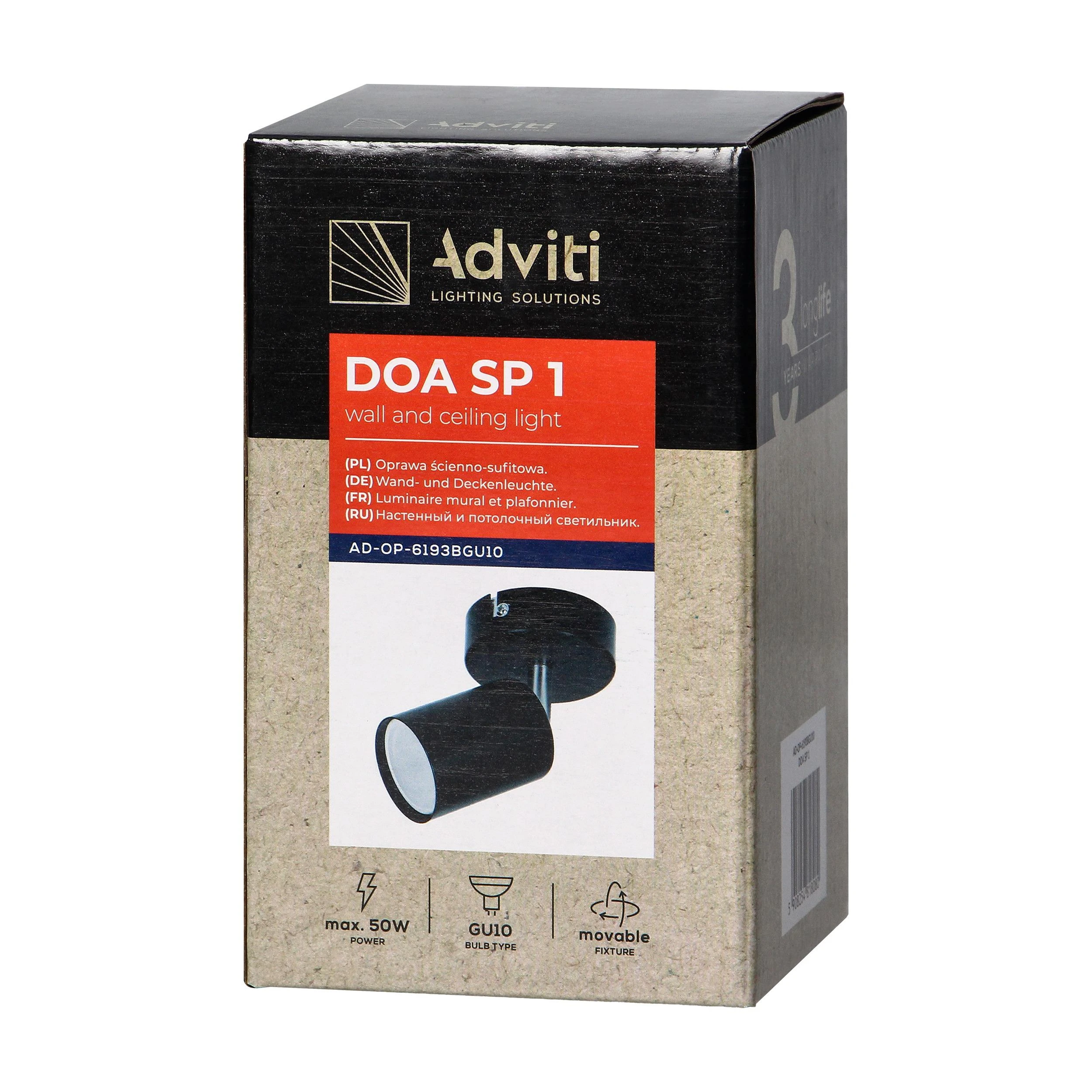 Orno DOA SP 1, sieninis-lubinis šviestuvas, GU10, maks. 7 W, IP20, juodas