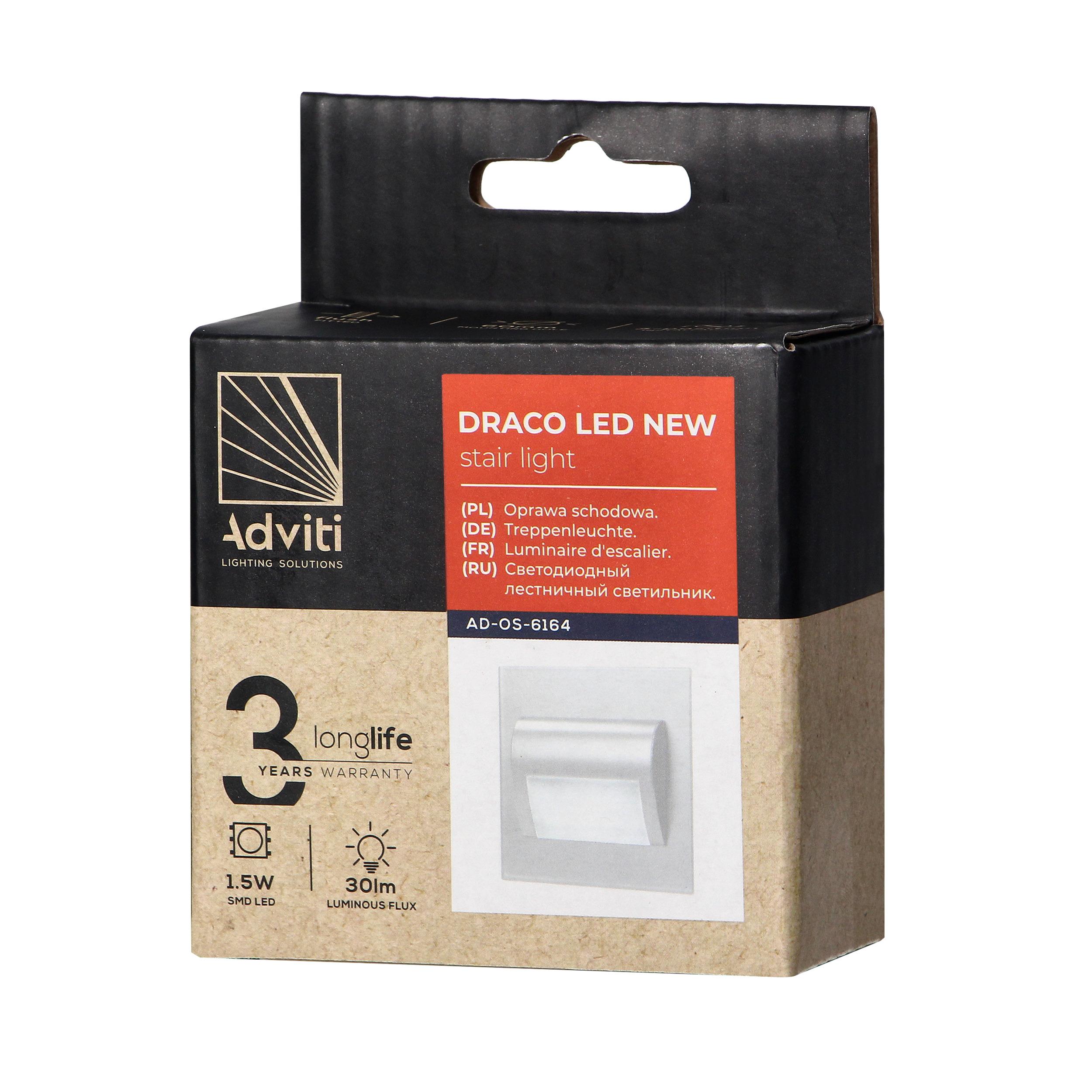 Orno DRACO LED NEW 1.5W, įleidžiamas laiptų šviestuvas, 12VDC, 30lm, 4000K, baltas, novatoriškas tvirtinimo būdas