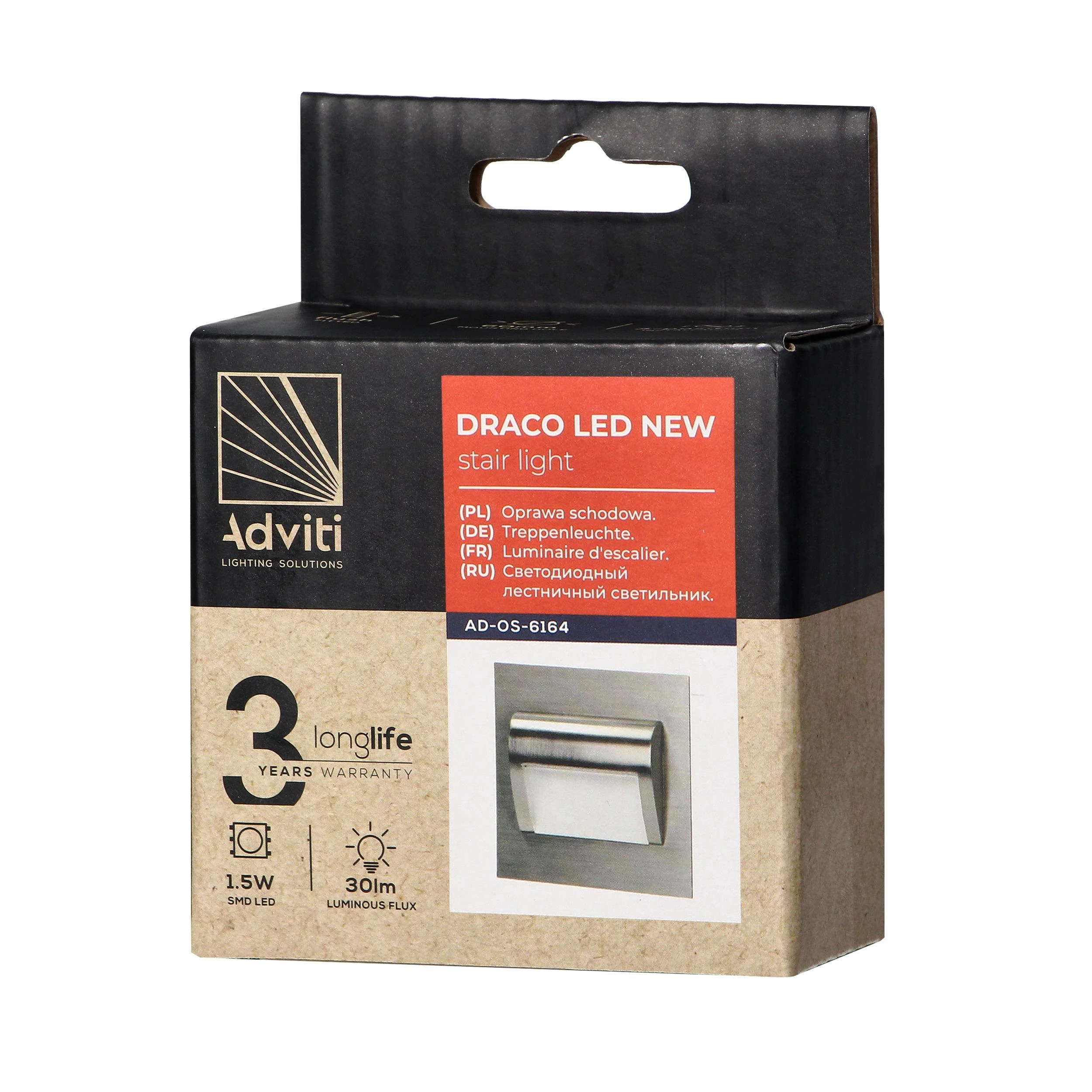 Orno DRACO LED NEW 1.5W, įleidžiamas laiptų šviestuvas, 12VDC, 30lm, 6000K, satinas, novatoriškas tvirtinimo būdas