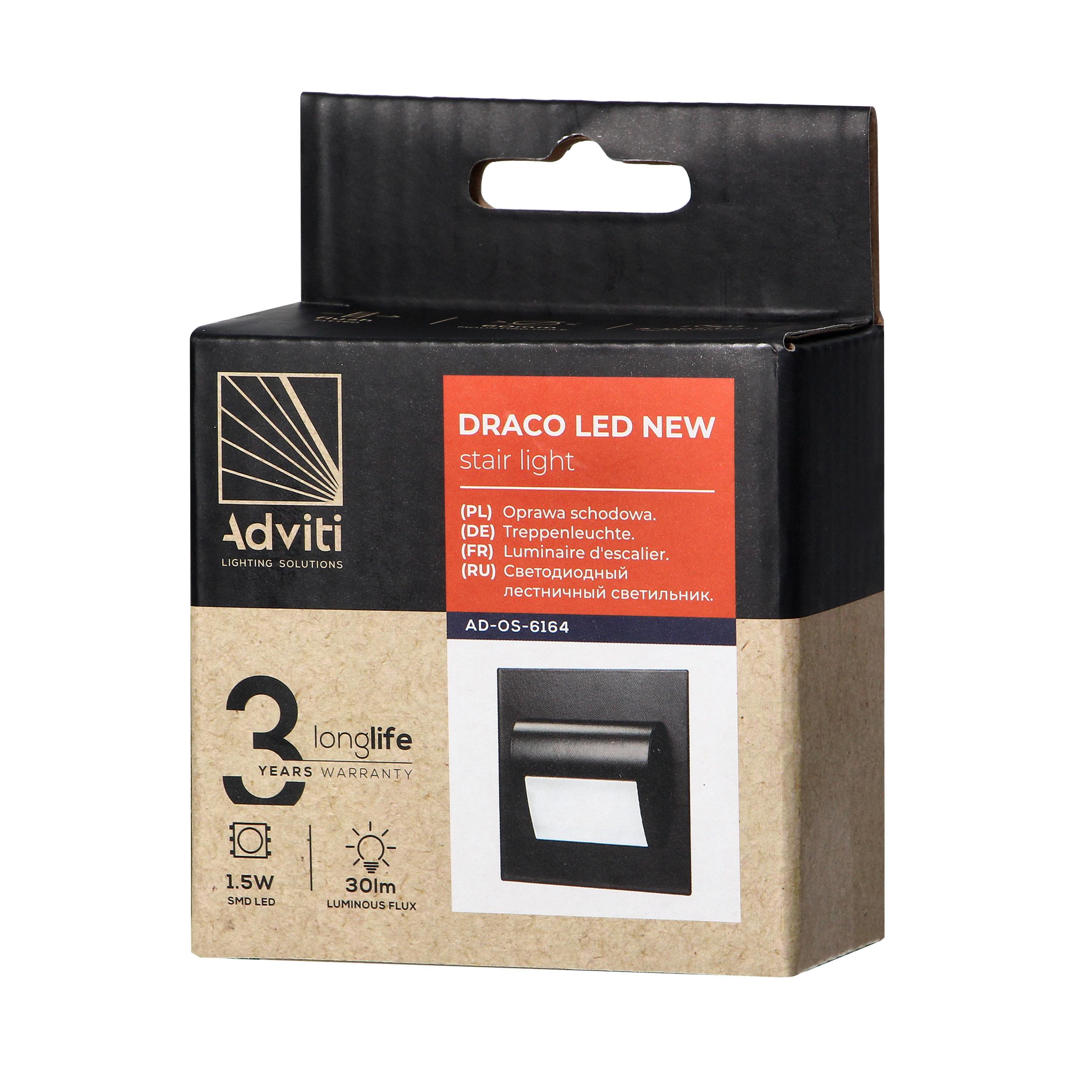 Orno DRACO LED NEW 1.5W, įleidžiamas laiptų šviestuvas, 12VDC, 30lm, 4000K, juodas, inovatyvus tvirtinimo būdas