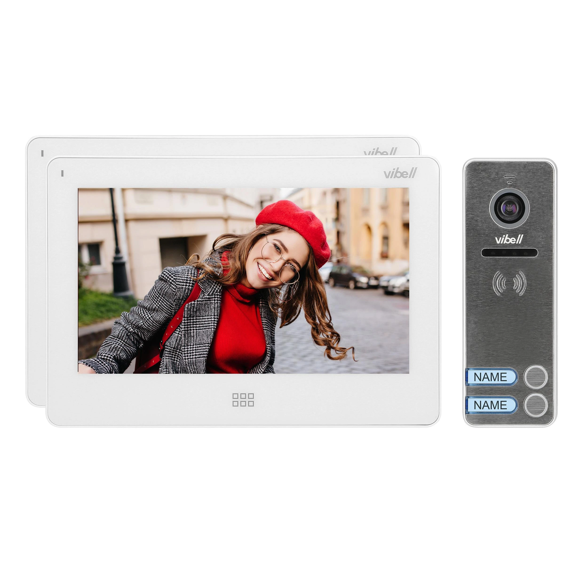 Orno Rinkinys Dviejų šeimų vaizdo domofono rinkinys, spalvotas be ragelio, 7 colių LCD jutiklinis ekranas, OSD meniu, atmintis, SD kortelės lizdas, vaizdo registratorius, vartų valdymas, baltas, FELIS MEMO MULTI2