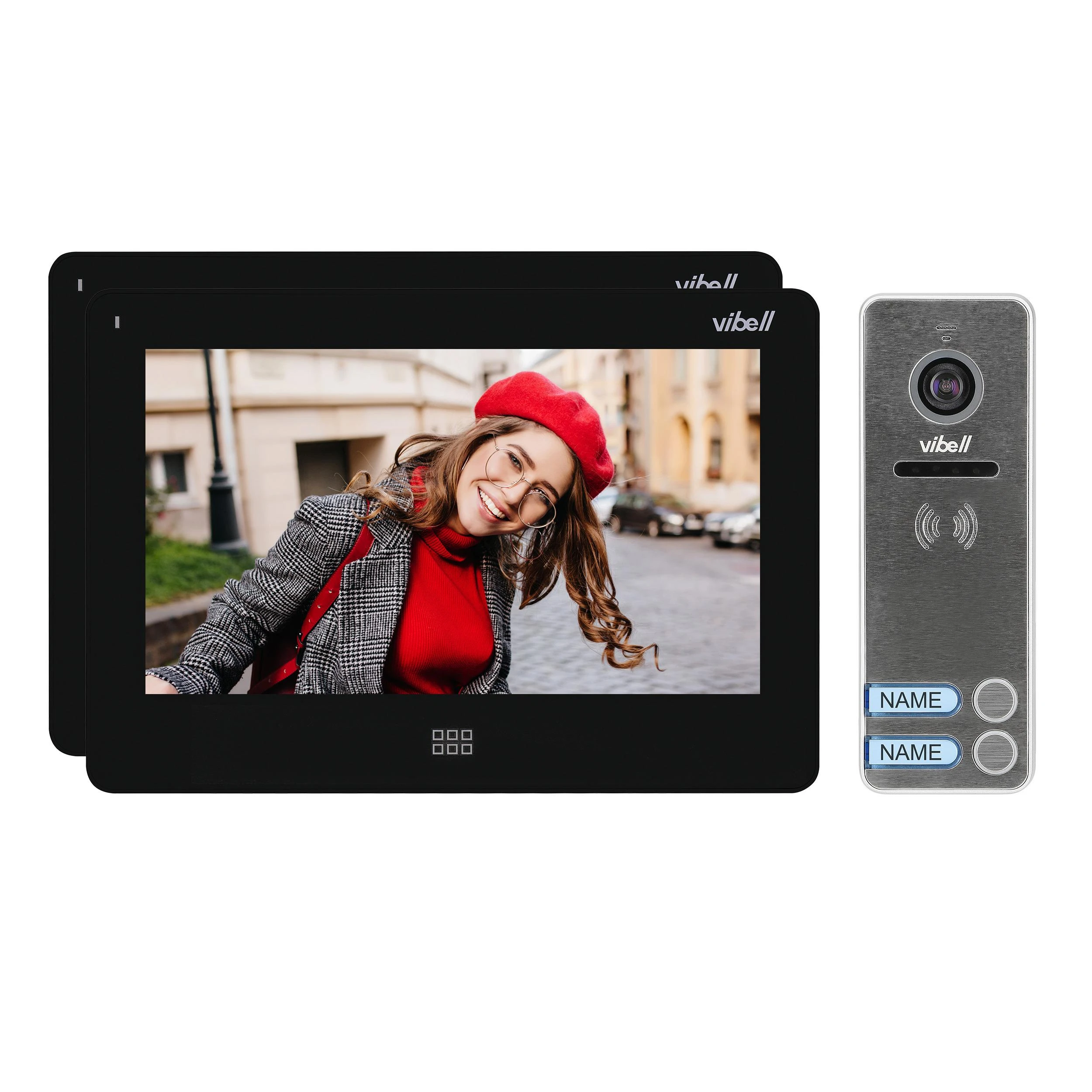 Orno Rinkinys Dviejų šeimų vaizdo domofono rinkinys, spalvotas be ragelio, 7 colių LCD jutiklinis ekranas, OSD meniu, atmintis, SD kortelės lizdas, vaizdo registratorius, vartų valdymas, juodas, FELIS MEMO MULTI2