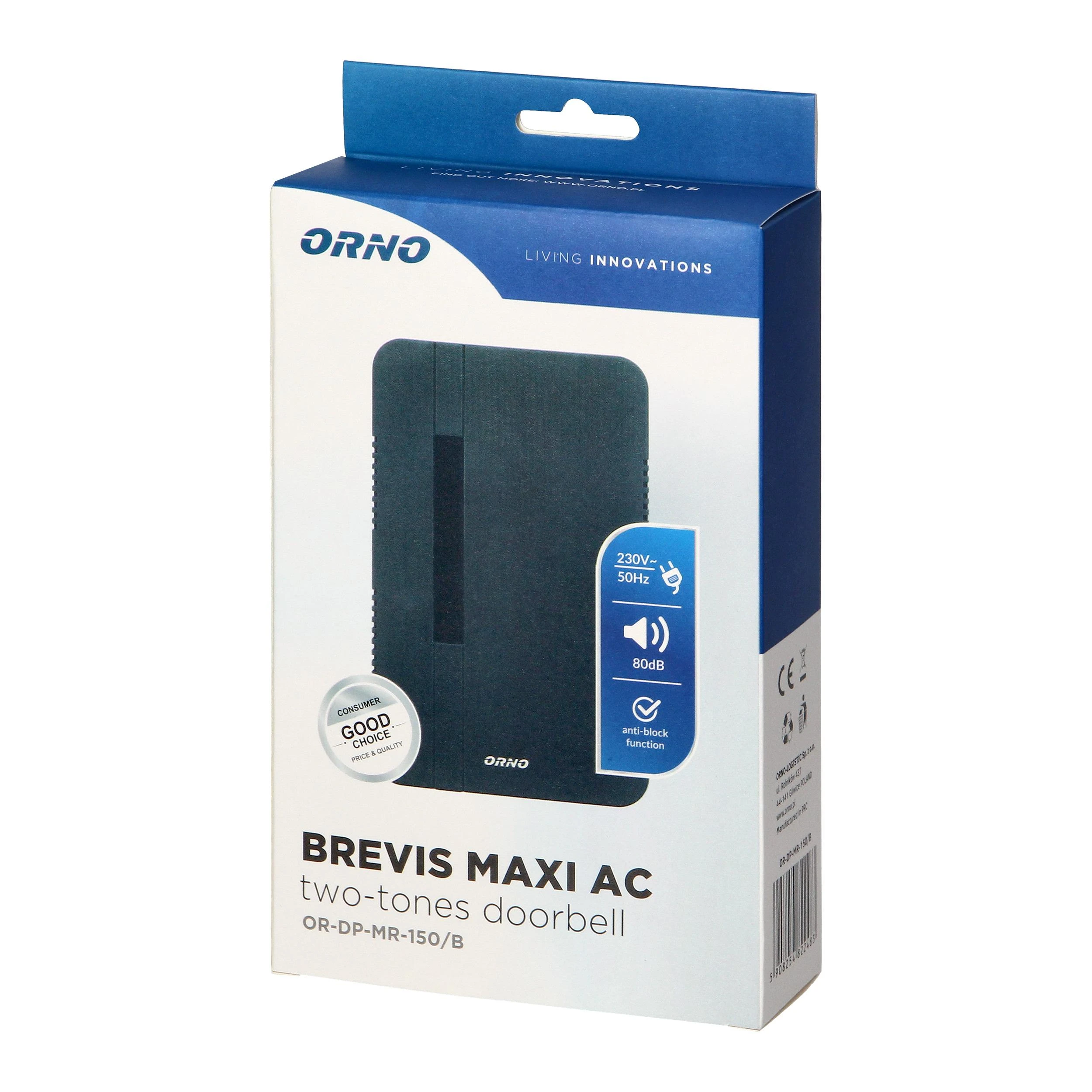 Orno Dzwonek BREVIS MAXI AC dviejų tonų elektromechaninis skambutis, 230 V, juodas