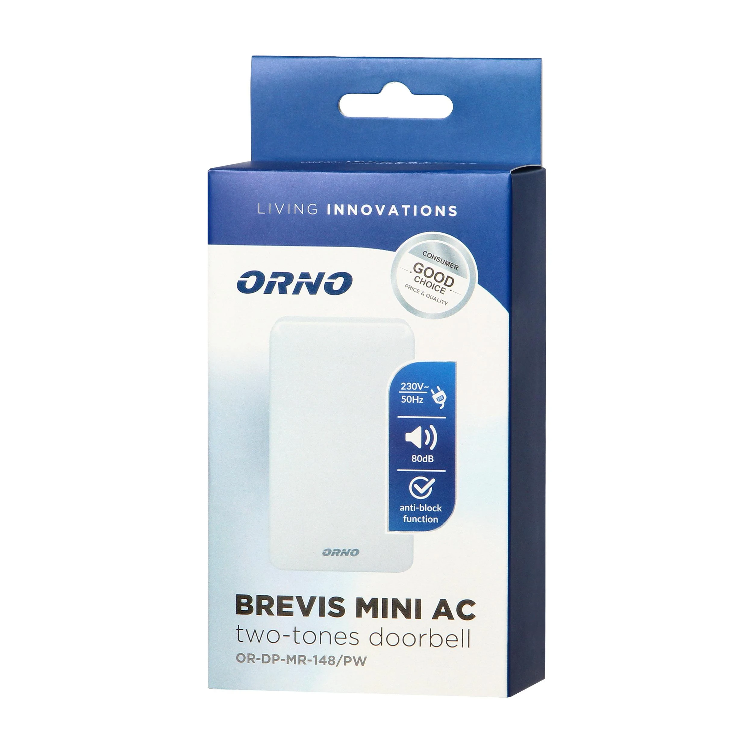 Orno Dzwonek BREVIS MINI AC dviejų tonų elektromechaninis skambutis, 230 V, sniego baltumo