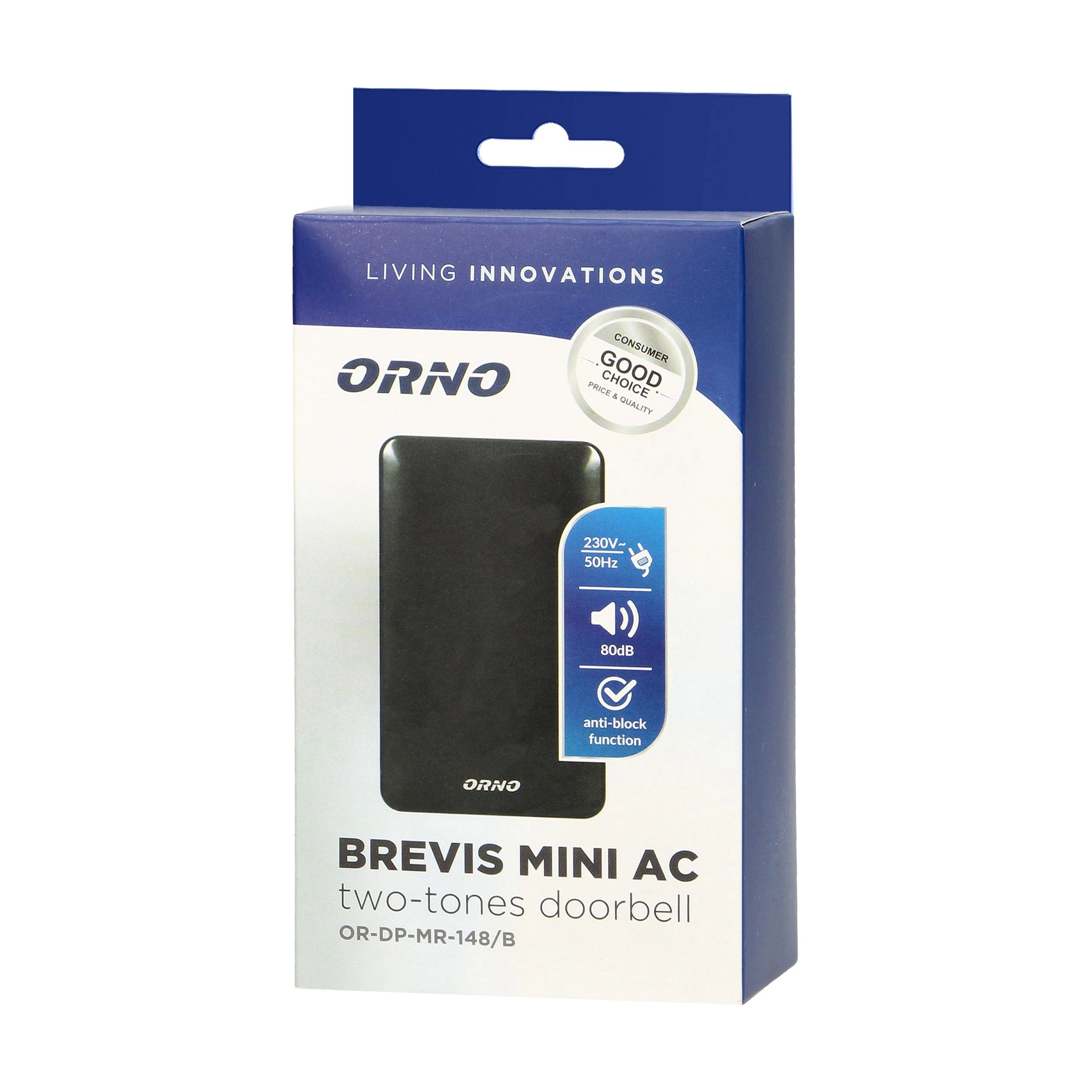Orno Dzwonek BREVIS MINI AC dviejų tonų elektromechaninis skambutis, 230 V, juodas