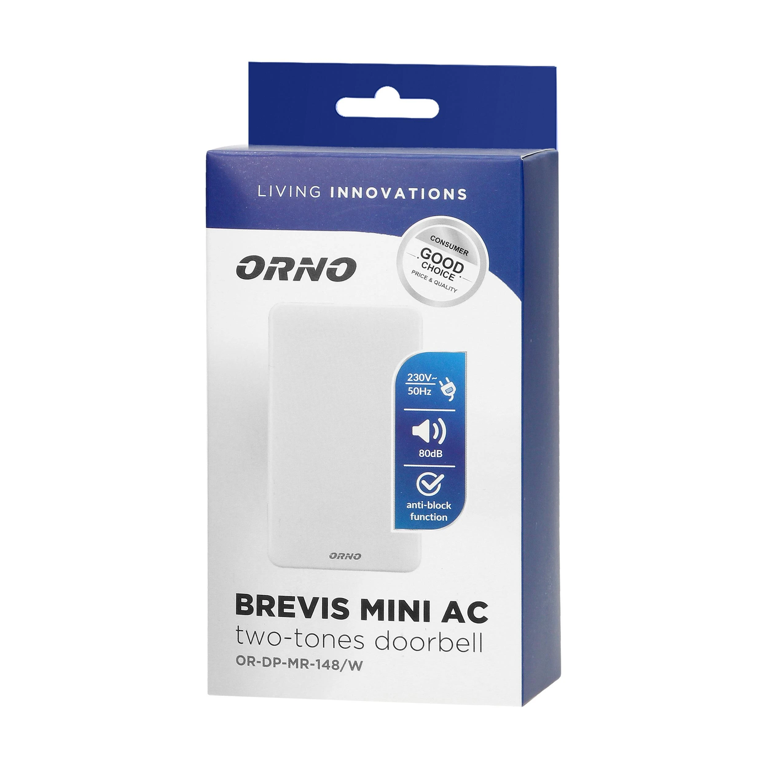 Orno Dzwonek BREVIS MINI AC dviejų tonų elektromechaninis skambutis, 230 V, baltas