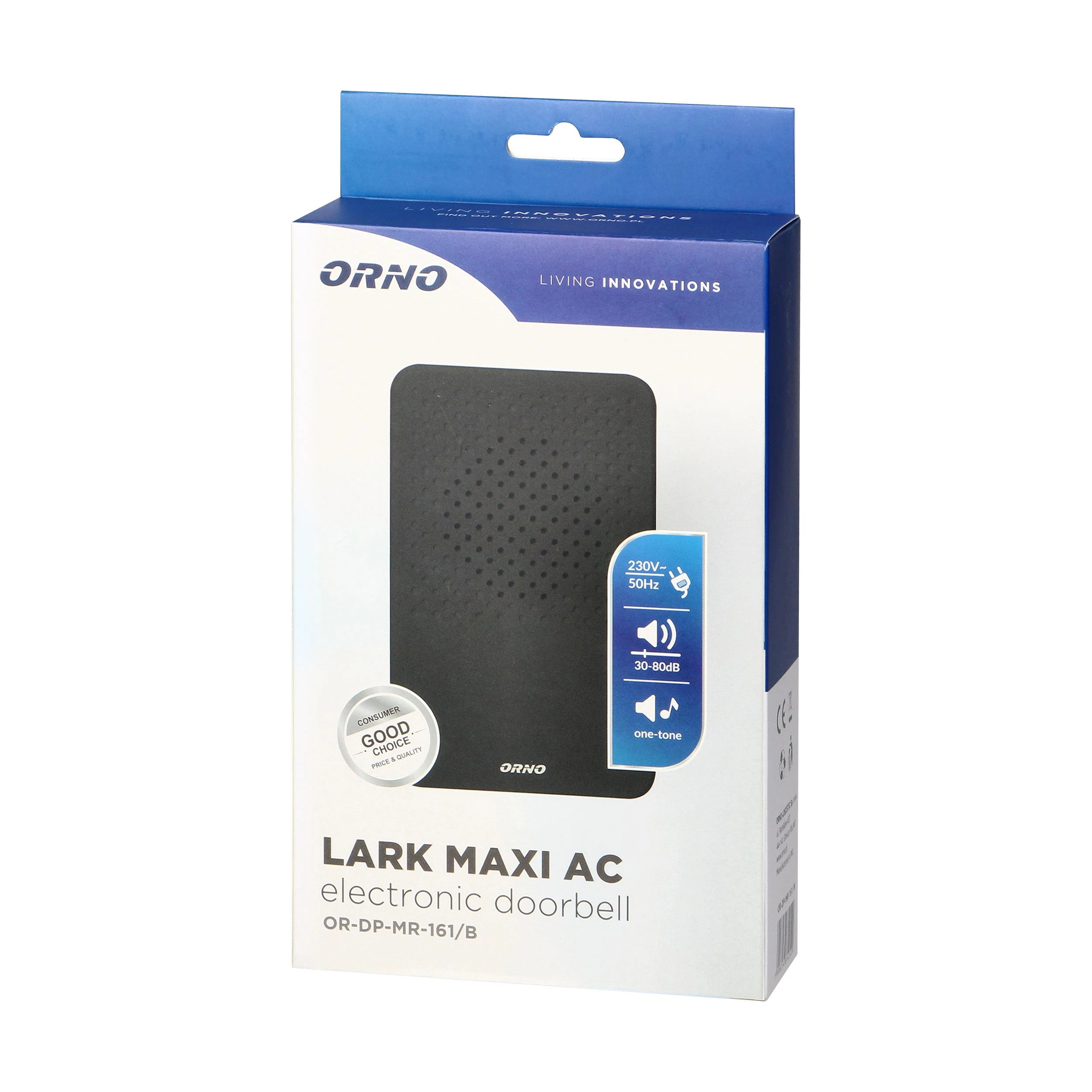 Orno Dzwonek Vieno tono laidinis elektroninis durų skambutis LARK MAXI AC, 230V, juodas