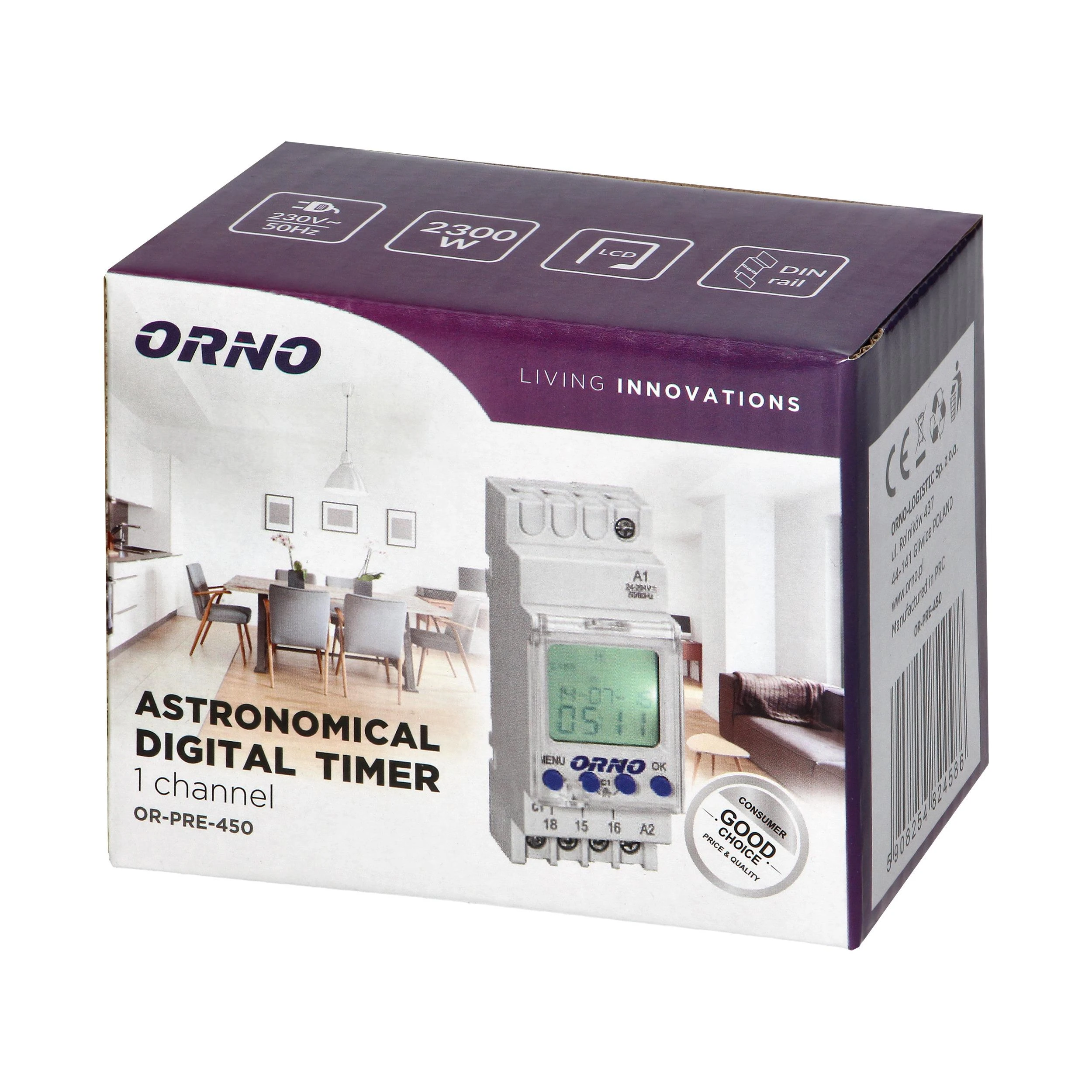 Orno Elektroninis Elektroninis astronomijos ir laiko programuotojas, 52 programos, 3 meniu kalbos, 1 relinis išėjimas, maks. 16A/230V, 2 modulių pločio, DIN TH-35mm