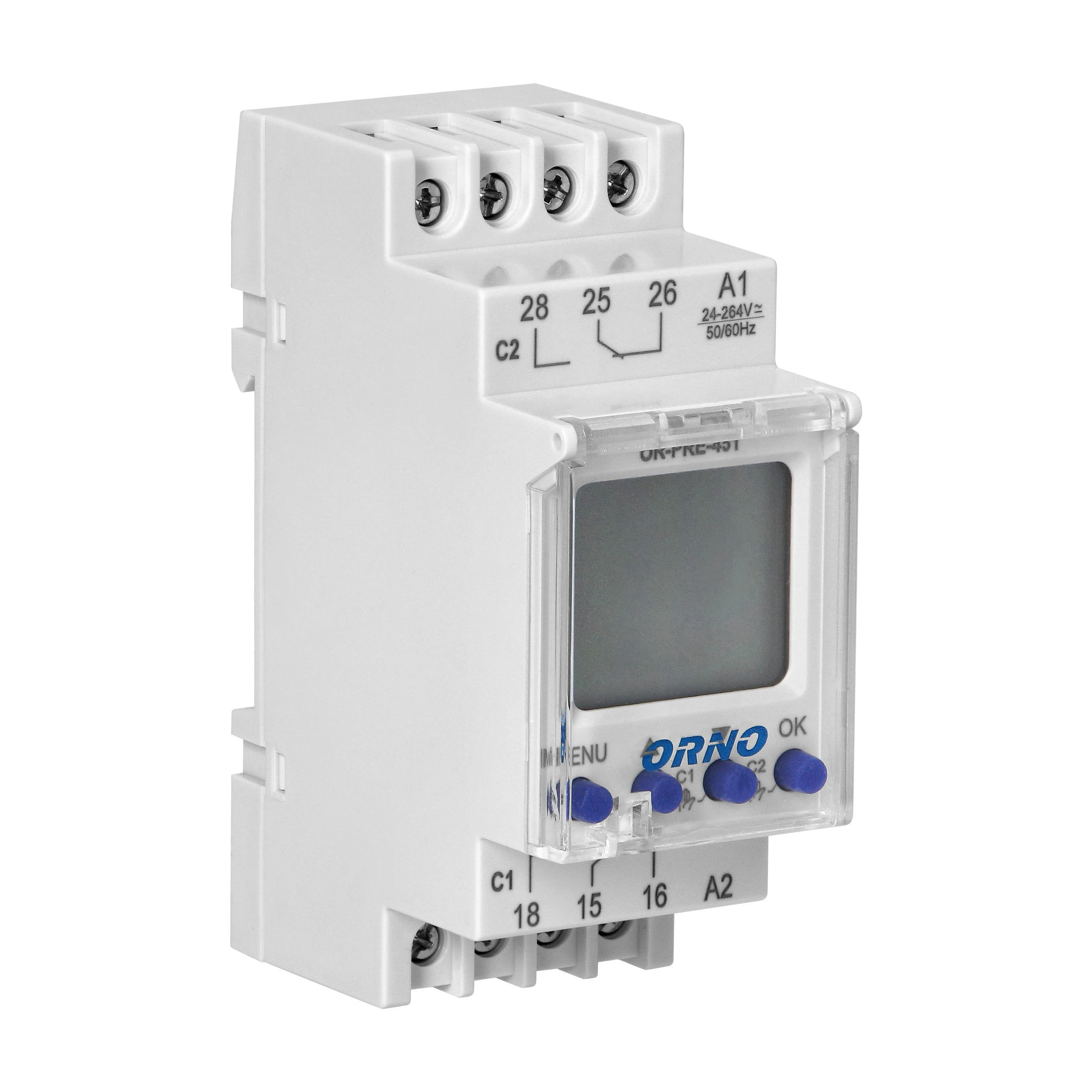 Orno Elektroninis Elektroninis astronomijos ir laiko programuotojas, 100 programų, 3 meniu kalbos, 2 reliniai išėjimai, maks. 16A/230V, 2 modulių pločio, DIN TH-35mm