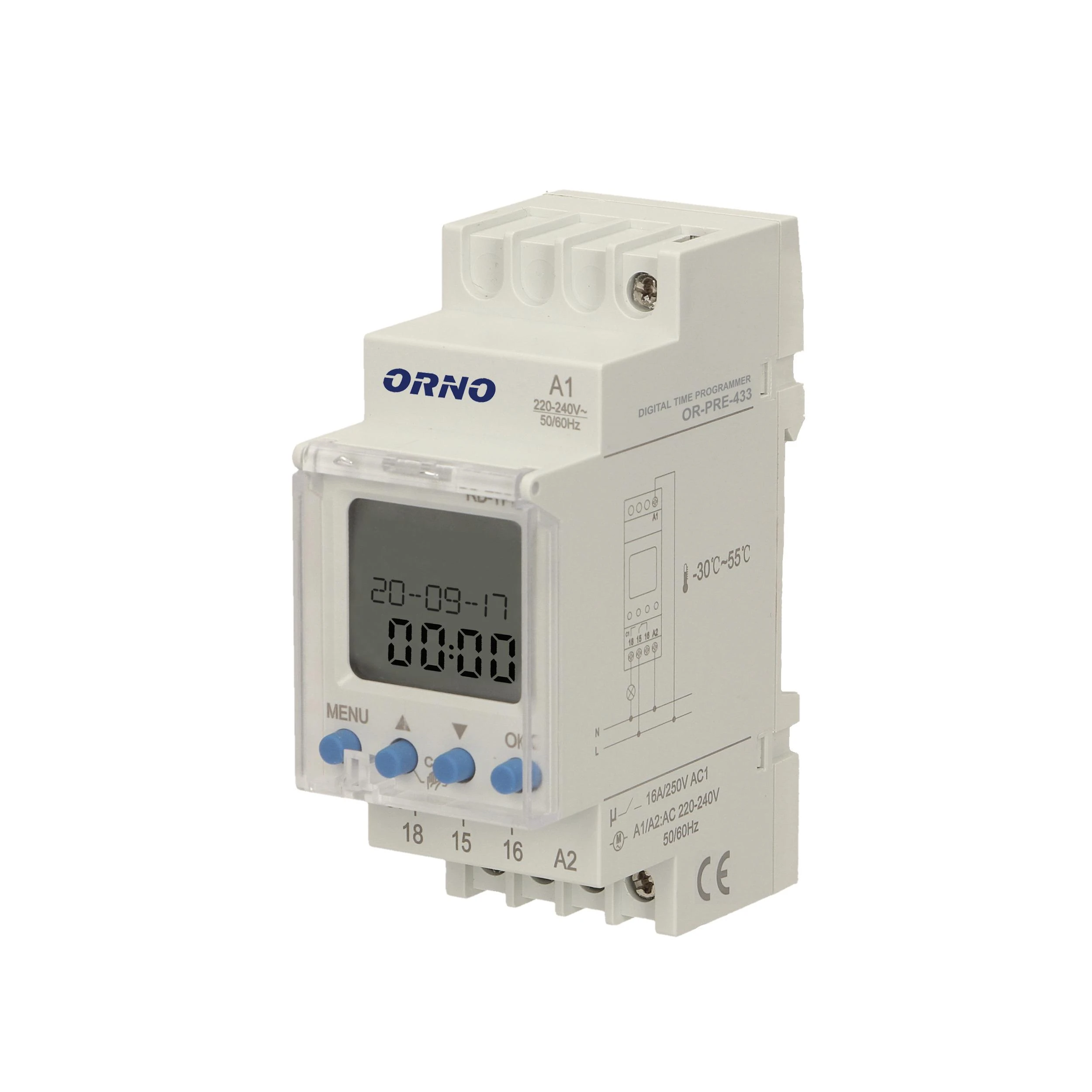Orno Elektroninis Elektroninis laikmatis, 52 programos, 3 meniu kalbos, 2 moduliai, DIN TH-35mm