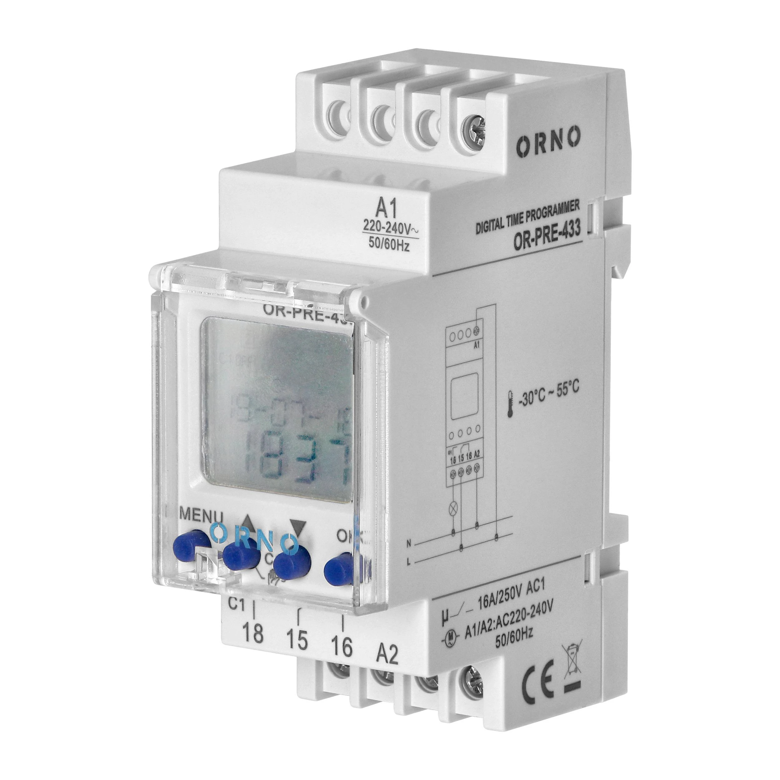 Orno Elektroninis Elektroninis laikmatis, 52 programos, 3 meniu kalbos, 2 moduliai, DIN TH-35mm