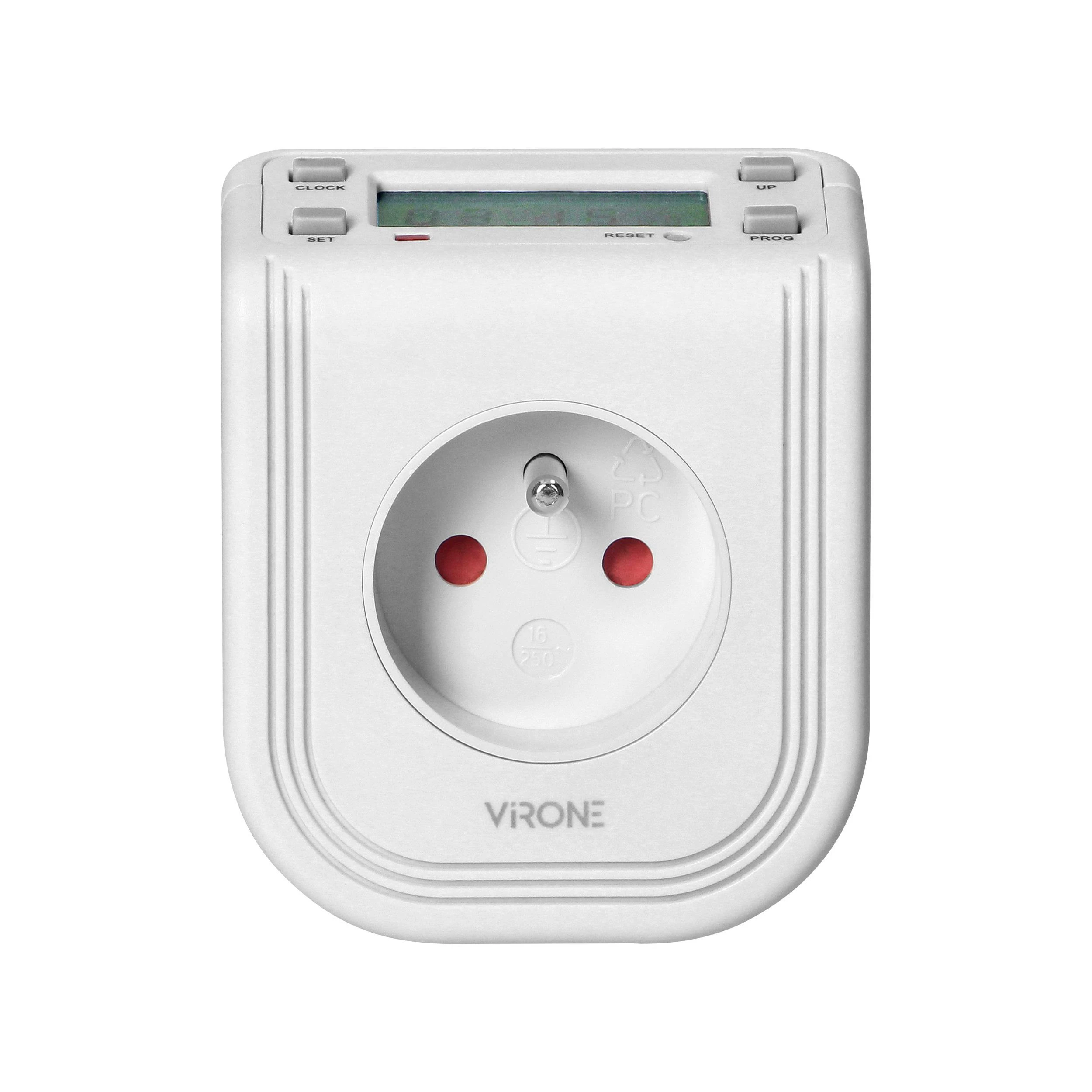 Virone Elektroninis Elektroninis laikmatis su viršutiniu LCD ekranu, 230 V kintamoji srovė, 3680 W, 16 perjungimo taškų, buvimo simuliatorius.