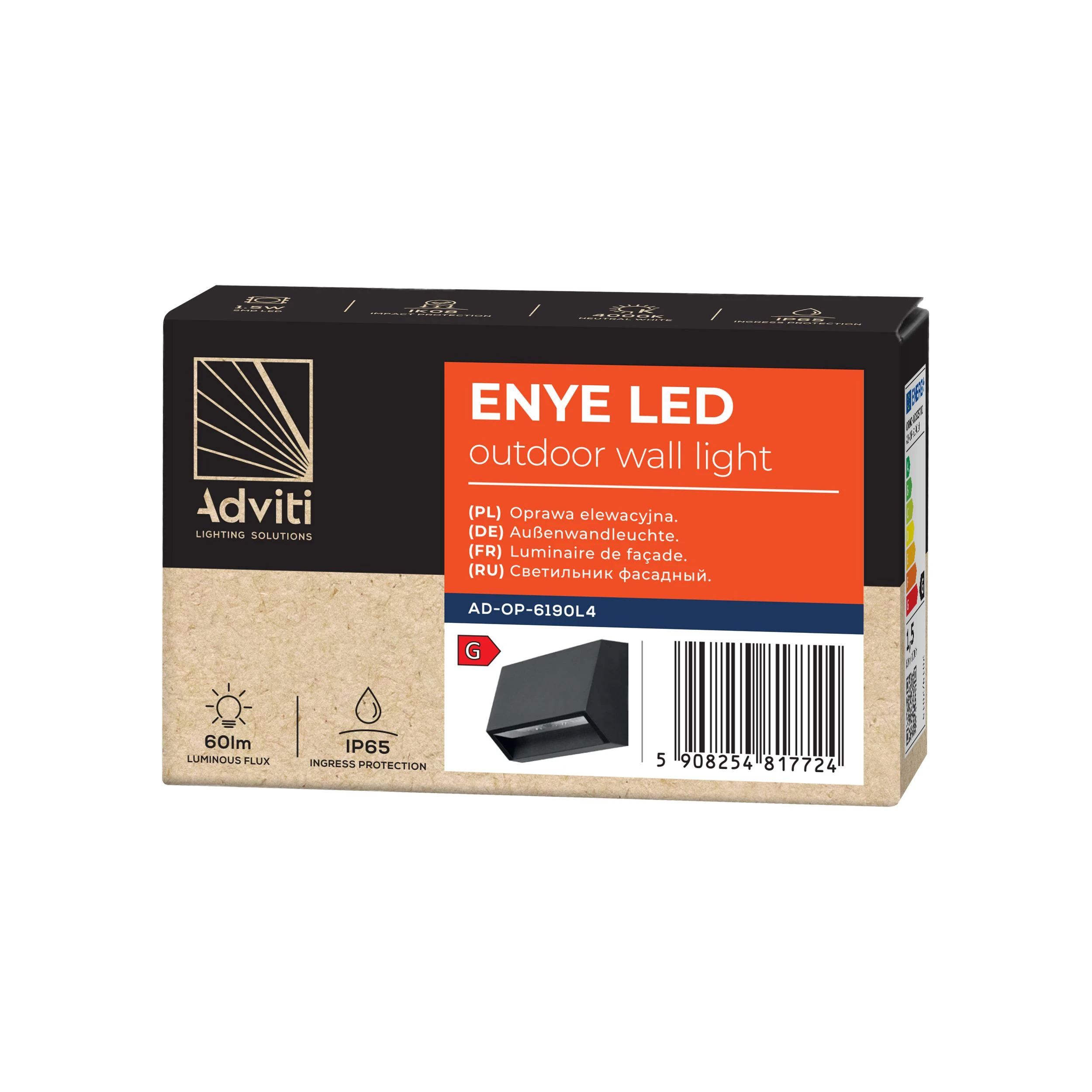 Sieninis šviestuvas Orno ENYE LED 1.5W, fasadinis šviestuvas, 60lm, IP65, 4000K,