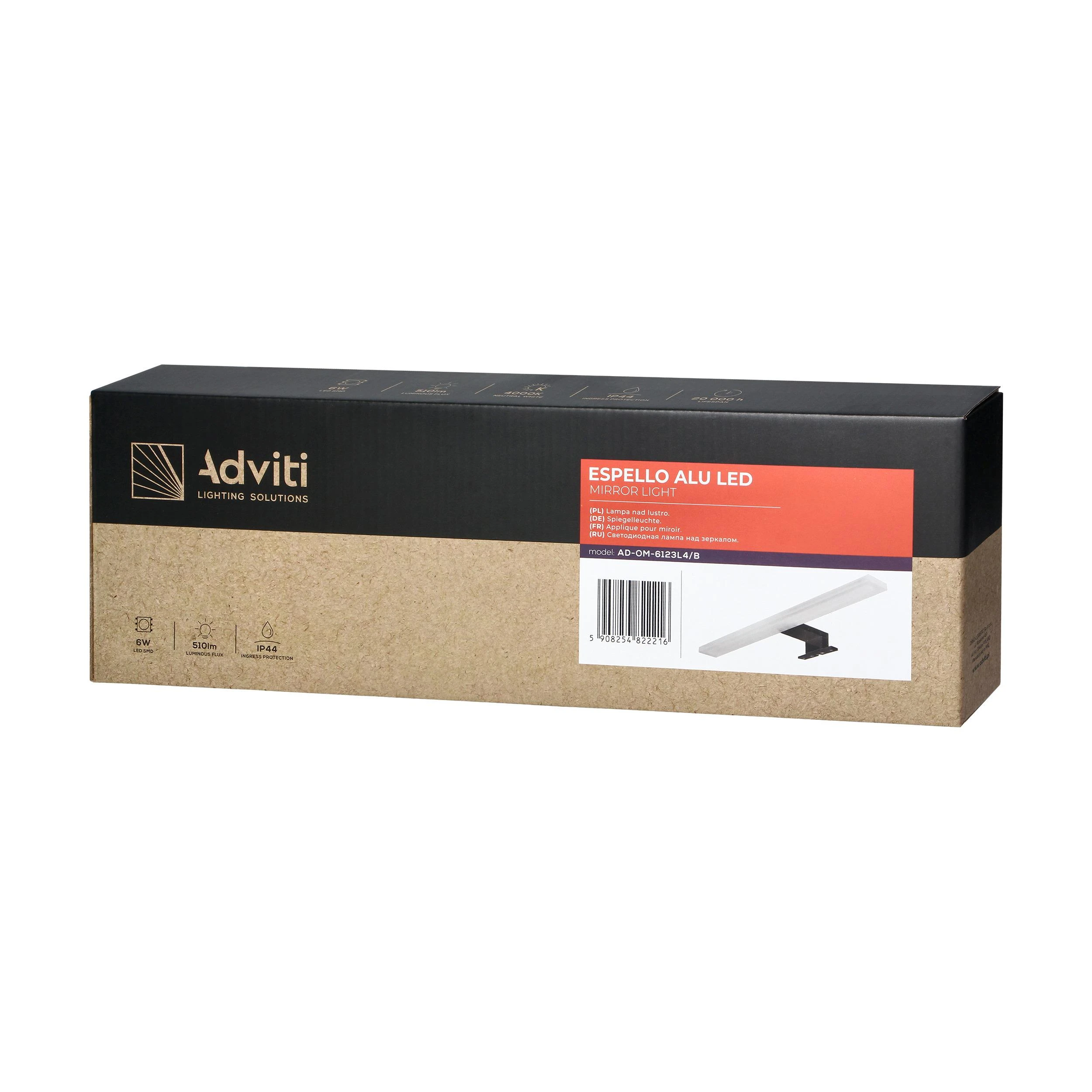 Lubinis šviestuvas Orno ESPELLO LED 6W, veidrodinis šviestuvas, 510lm, 4000K, ilgis 40 cm, aliuminis + akrilas, juodas