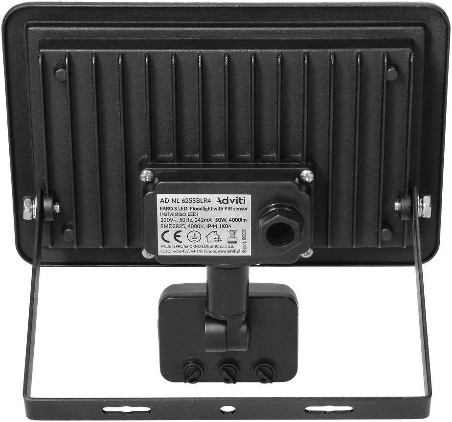Orno FARO S LED prožektorius su PIR 50W, 4000lm, IP44, 4000K, aliuminis + stiklas