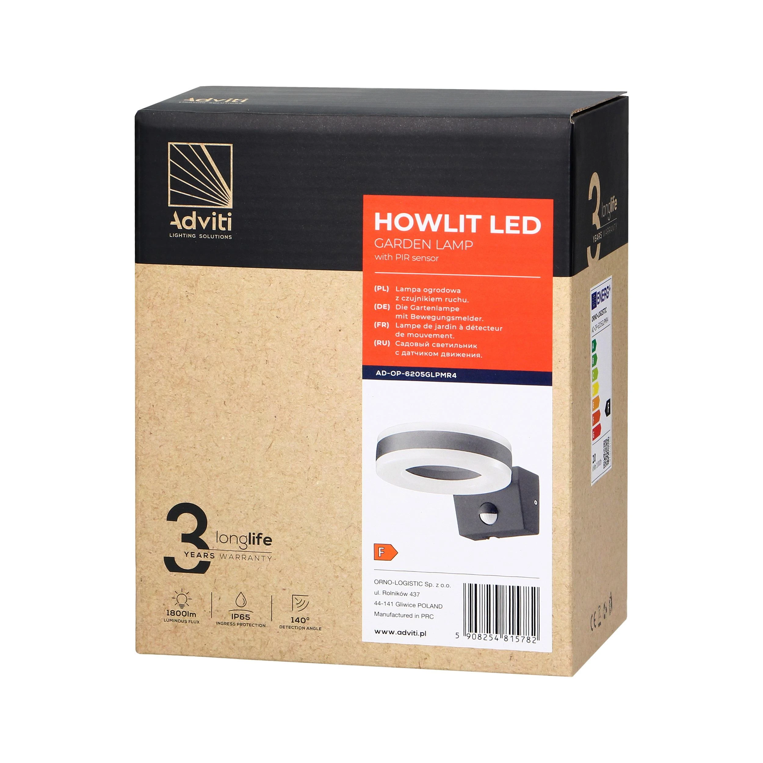 Sieninis šviestuvas Orno HOWLIT LED 20W, sodo šviestuvas su judesio jutikliu, 1800lm, IP65, 4000K, pilkas