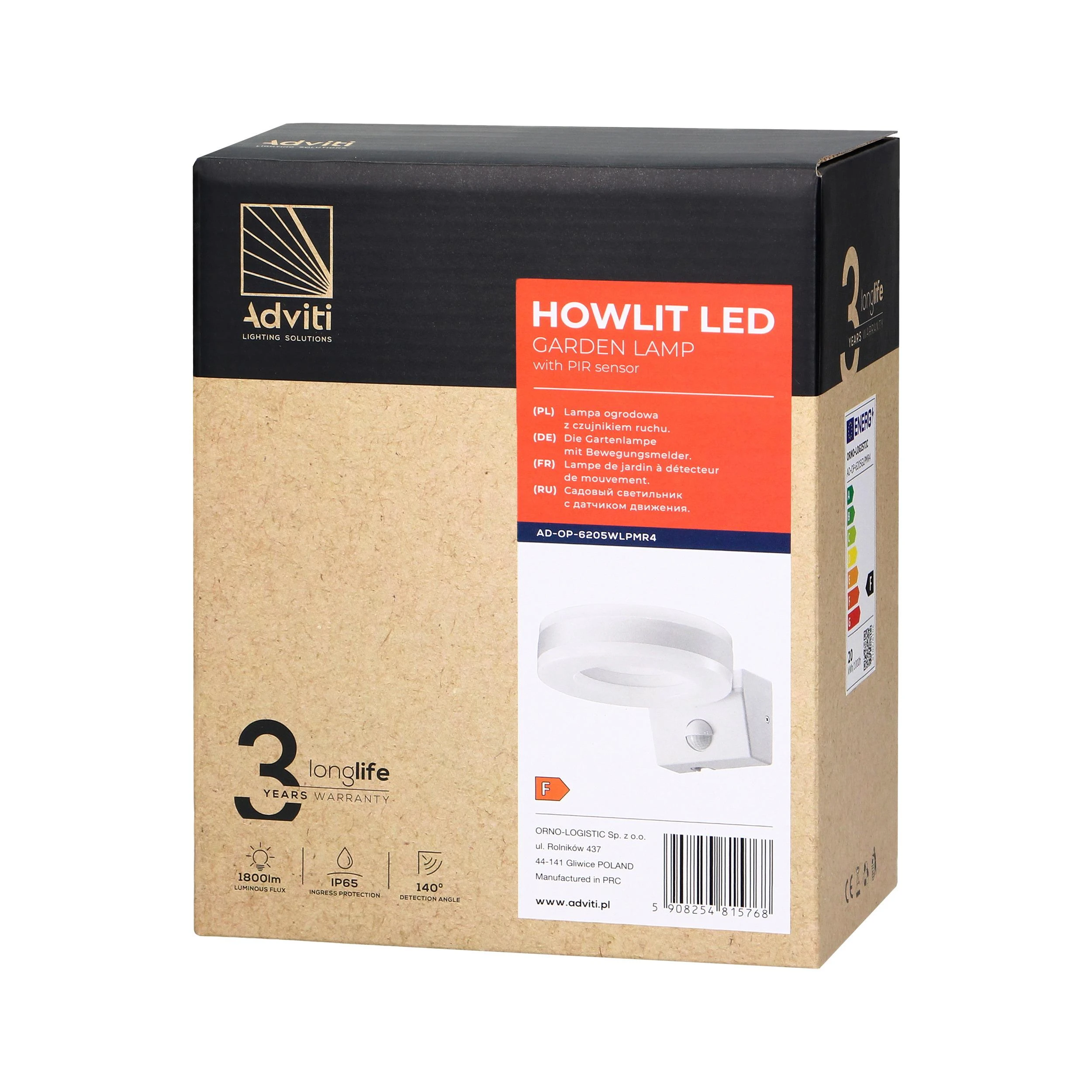 Sieninis šviestuvas Orno HOWLIT LED 20W, sodo šviestuvas su judesio jutikliu, 1800lm, IP65, 4000K, baltas