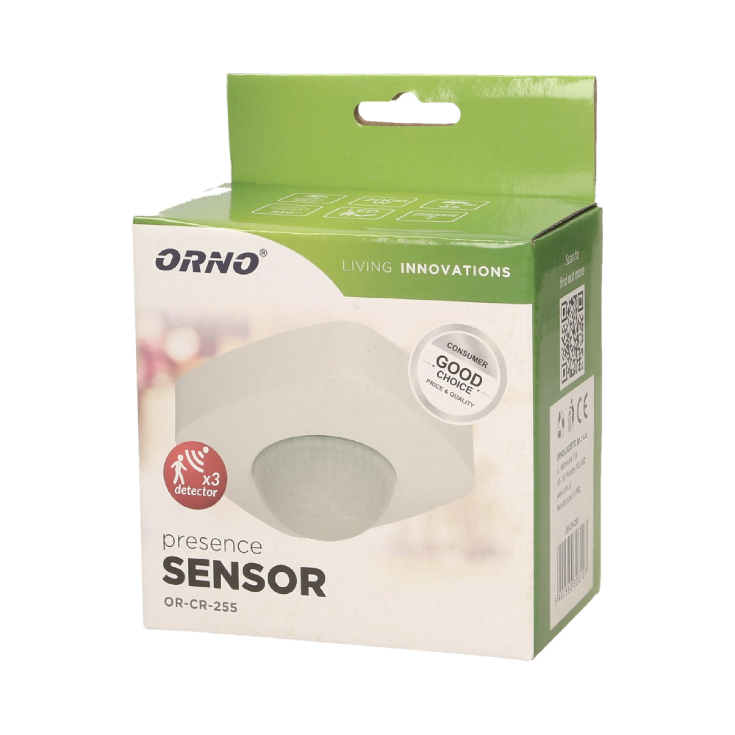 Orno Czujnik 360 laipsnių judesio ir buvimo jutiklis, IP65, 2000 W, 3 jutikliai