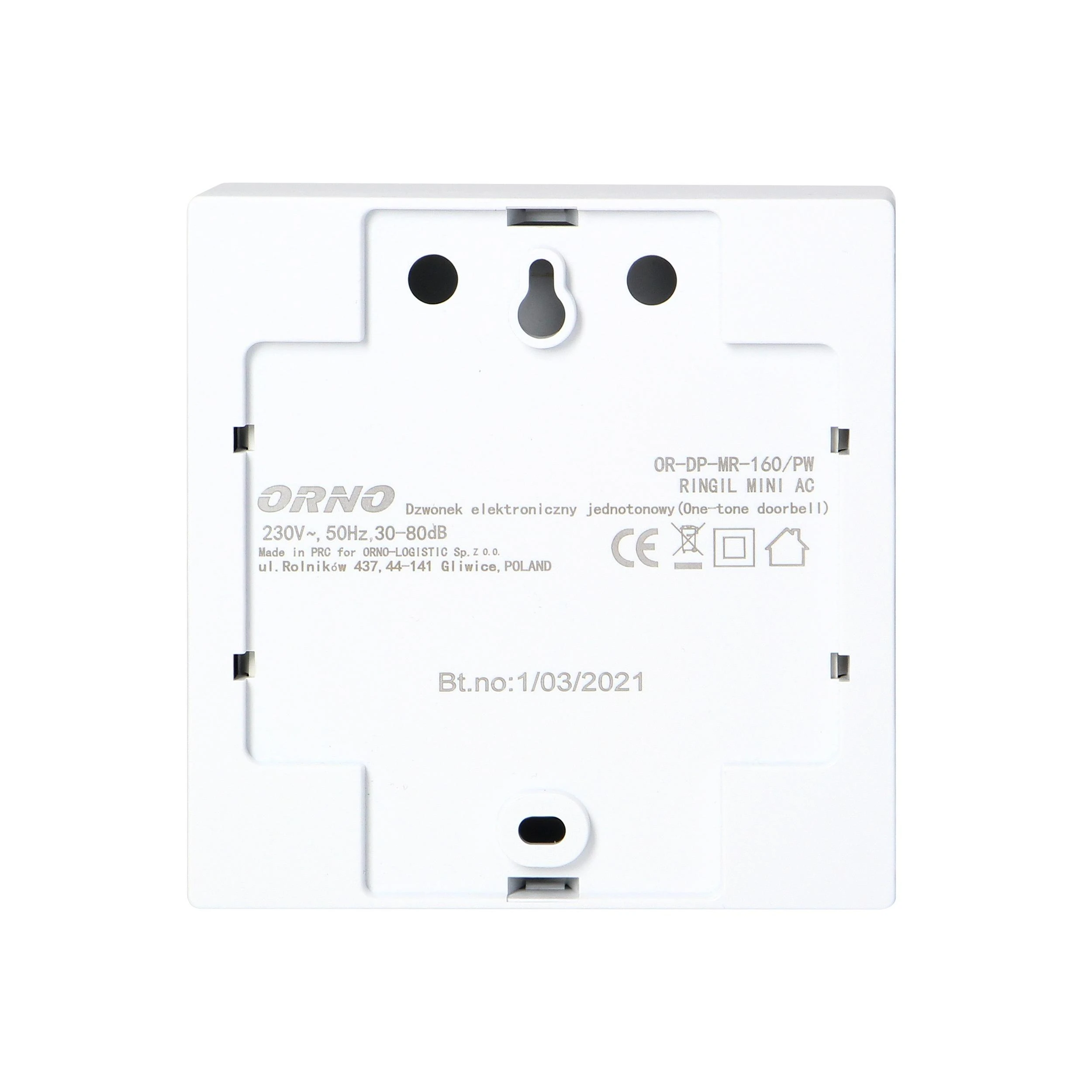Orno Dzwonek Vientonis laidinis elektroninis durų skambutis RINGIL MINI AC, 230V, sniego baltumo