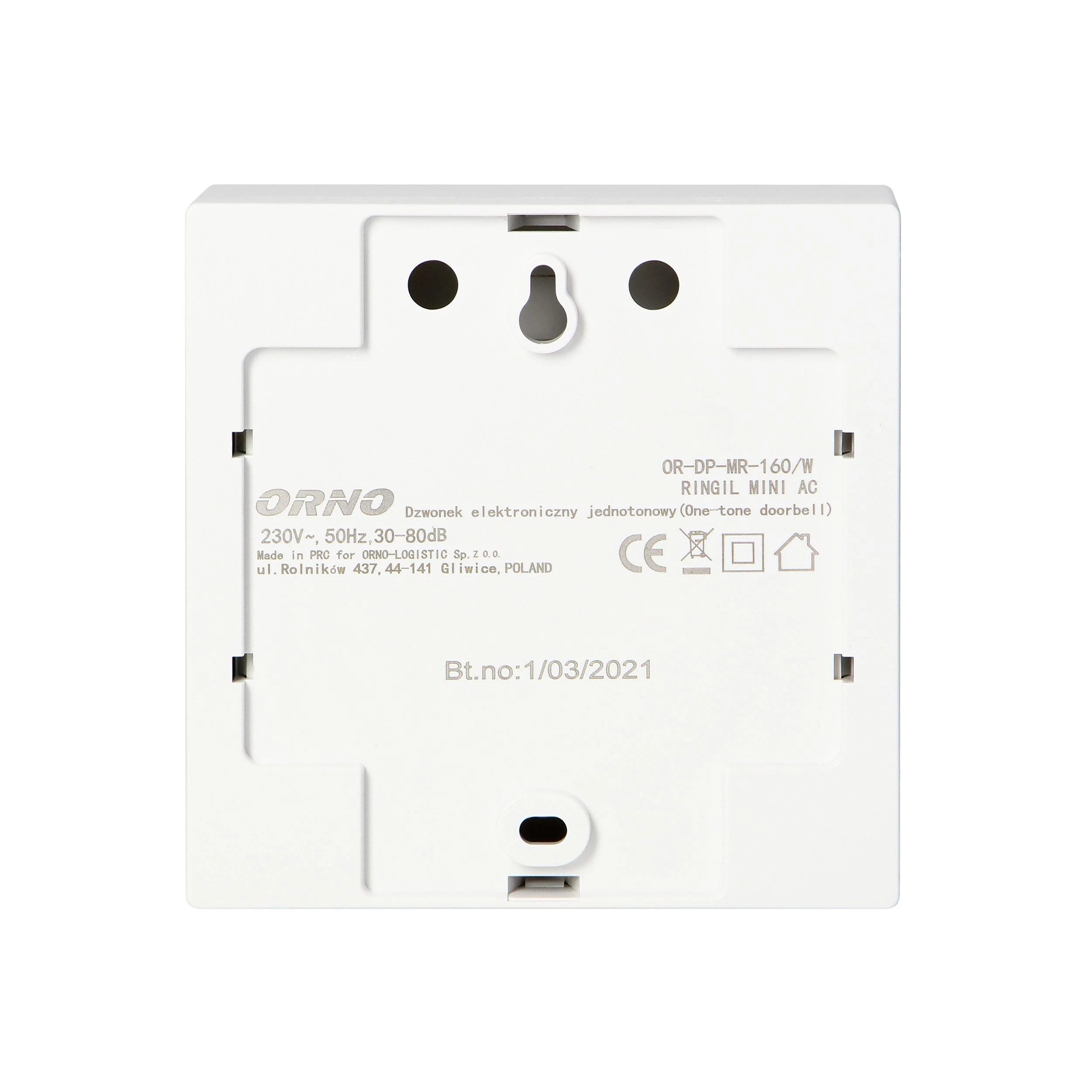 Orno Dzwonek Vieno tono laidinis elektroninis durų skambutis RINGIL MINI AC, 230V, baltas