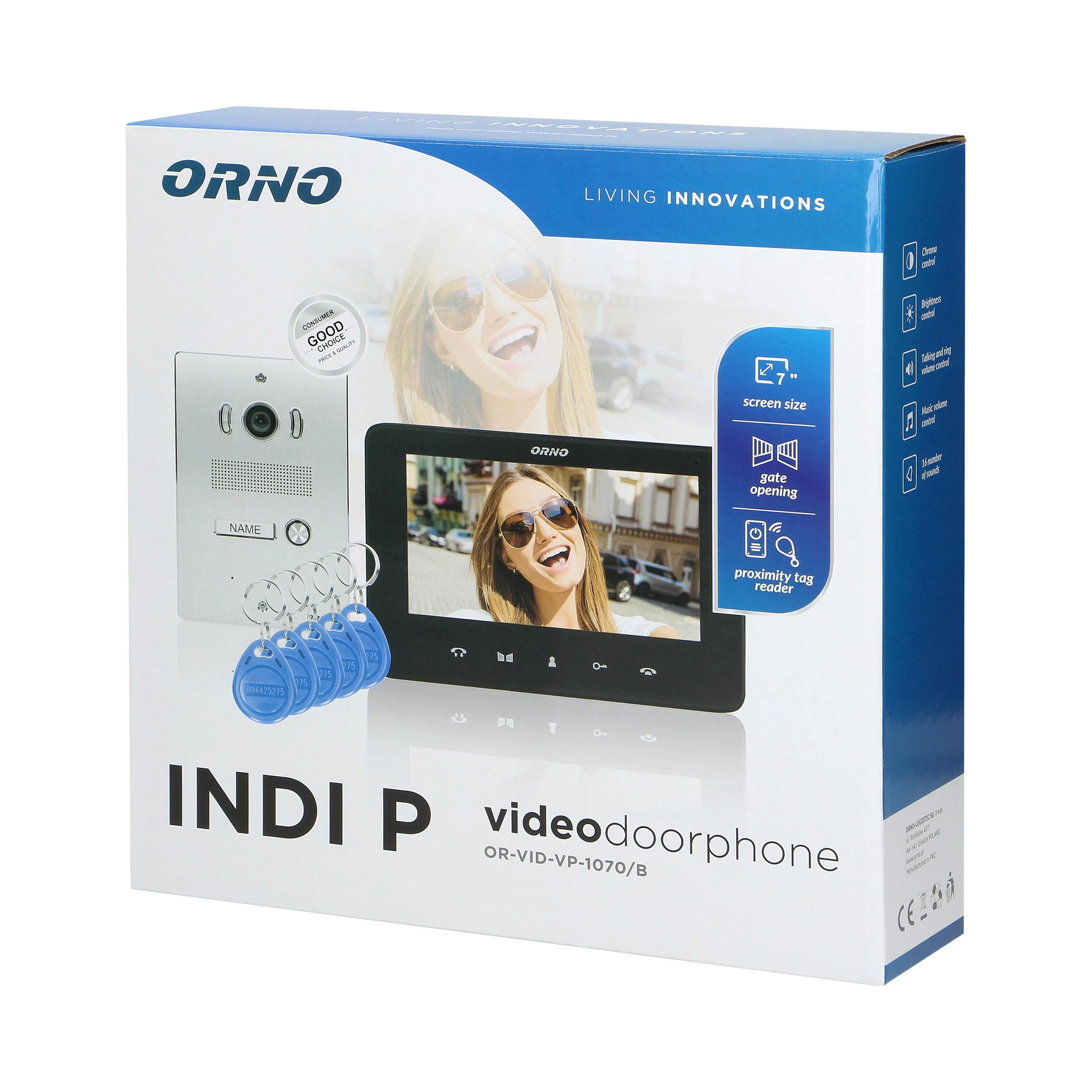 Orno Rinkinys Laisvų rankų vaizdo domofono rinkinys, spalvotas, 7 colių LCD, su artumo pultelio skaitytuvu, domofonas, įleidžiamas, INDI P