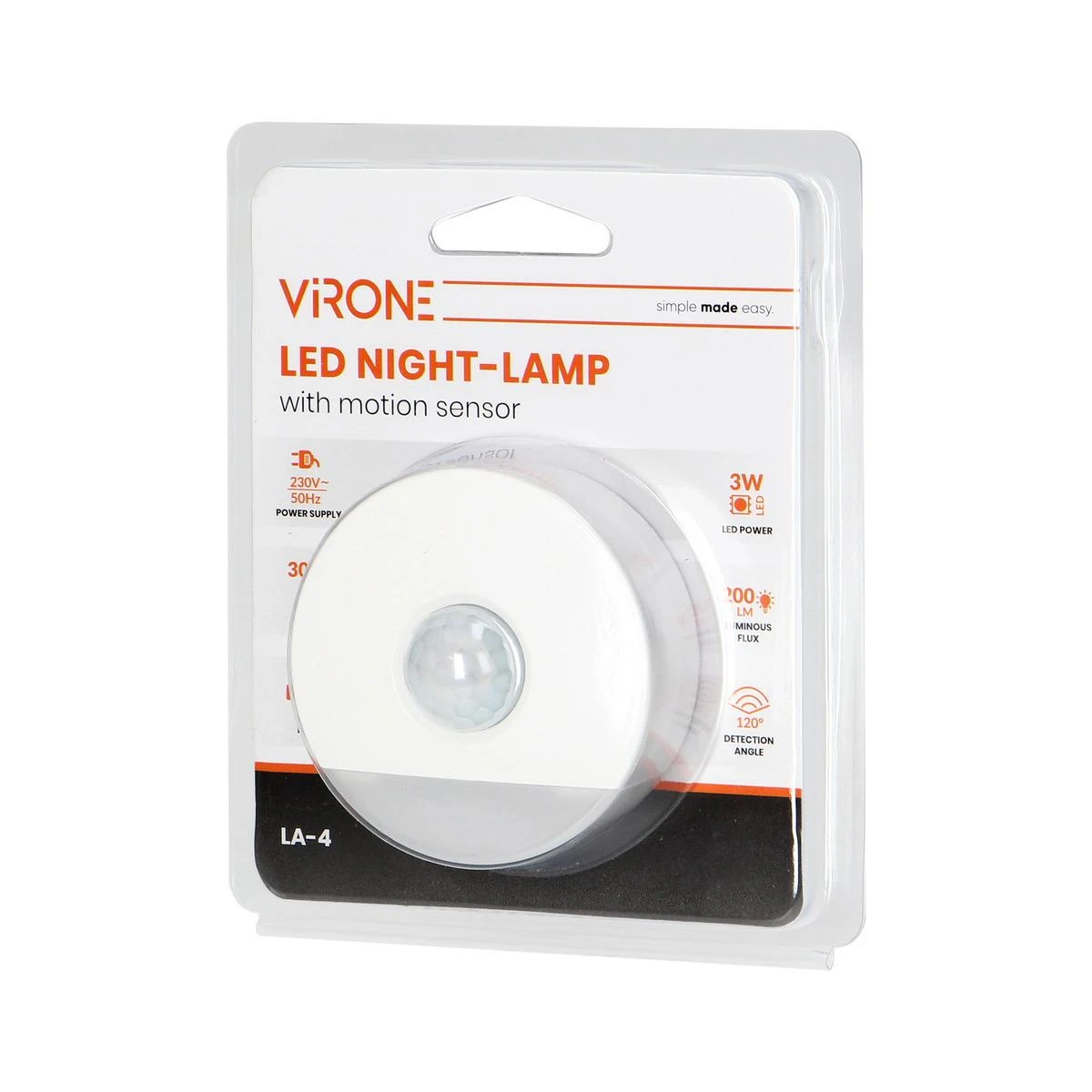 Orno LED naktinė lemputė su judesio jutikliu, su koridoriaus funkcija 0,2W/3W, 200lm