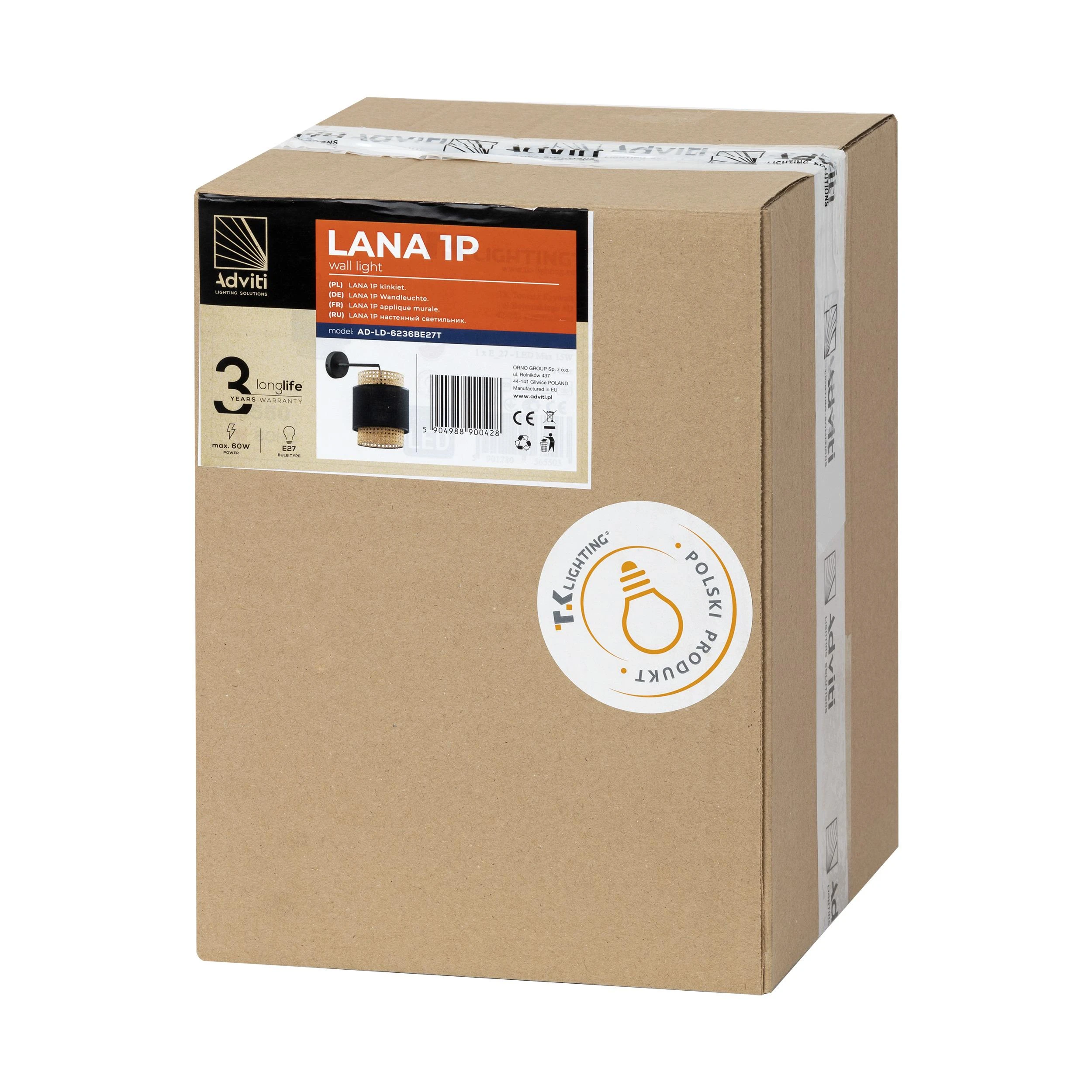 Orno LANA 1P, sieninis šviestuvas, E27, maks. 60 W, juodas