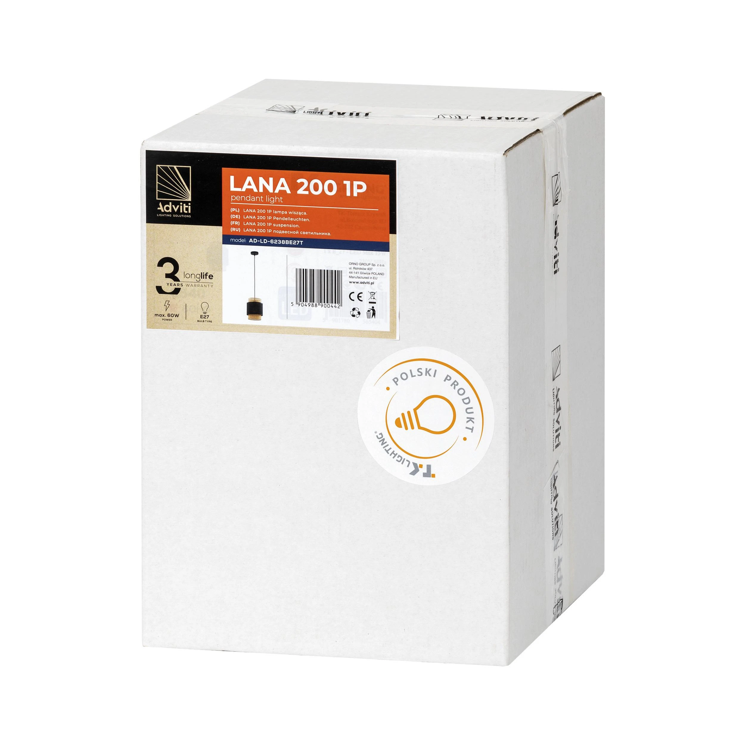 Orno LANA 200 1P, pakabinamas šviestuvas, E27, maks. 60 W, juodas