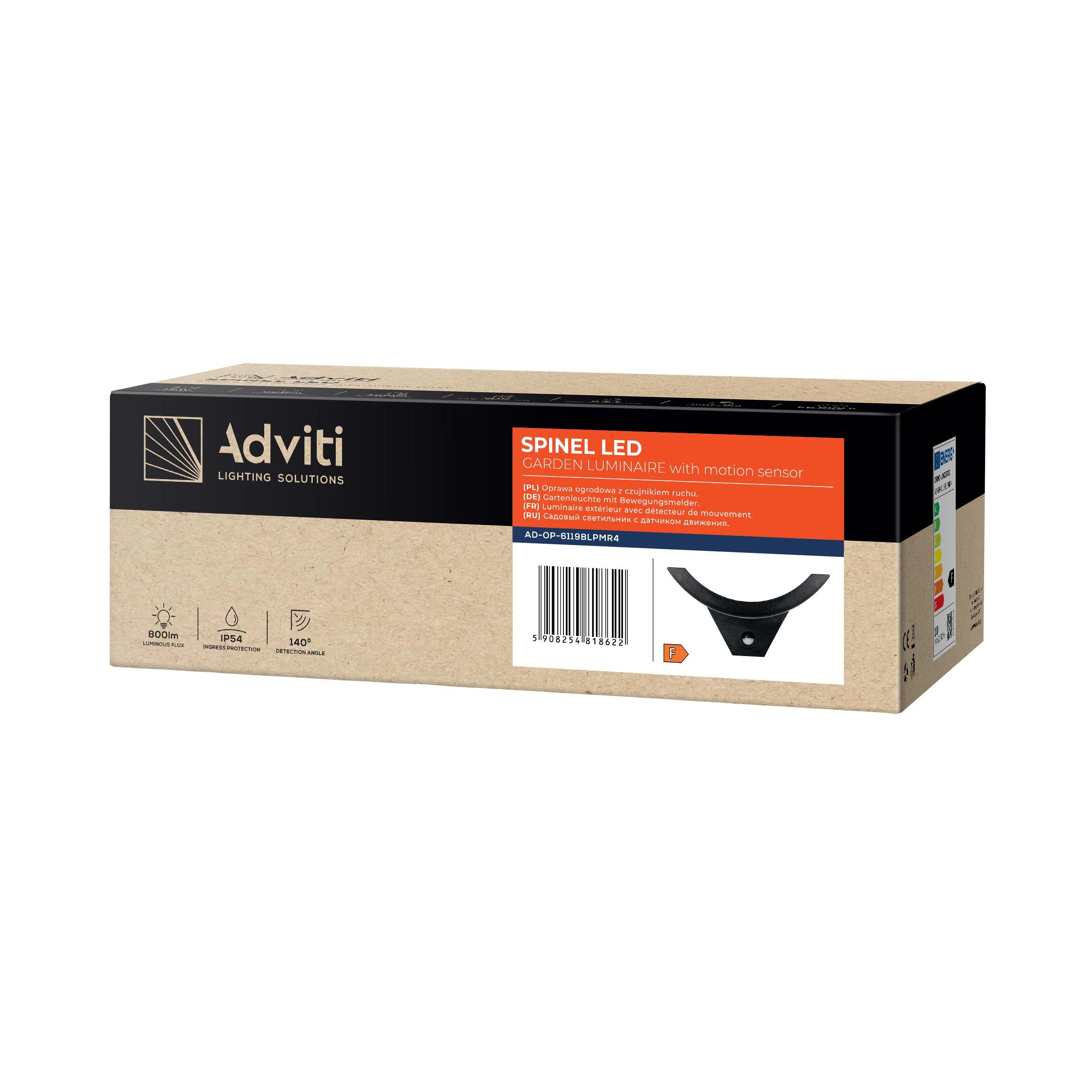 Sieninis šviestuvas Orno SPINEL LED 10W, sodo šviestuvas su 140° judesio jutikliu, 800lm, IP54, 4000K, IK10, juodas