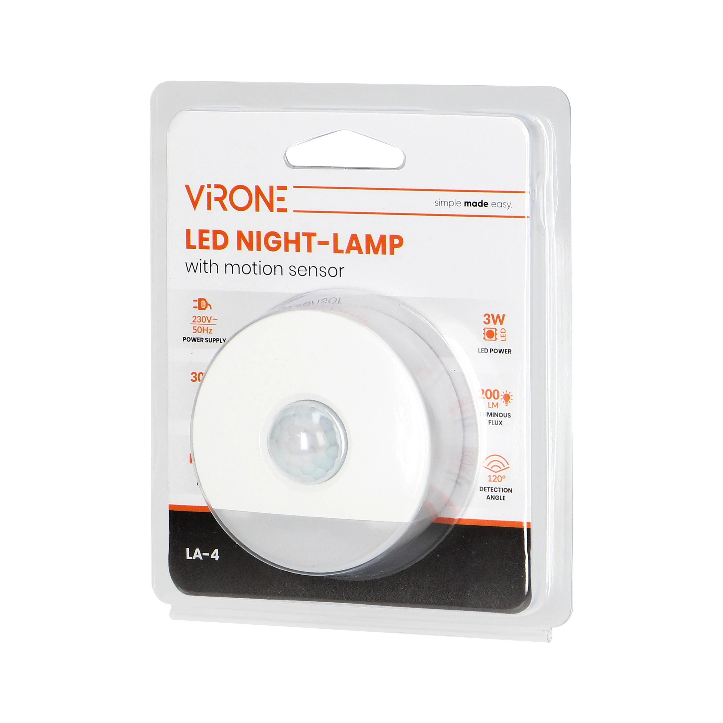 Orno LED naktinė lemputė su judesio jutikliu, su koridoriaus funkcija 0,2W/3W, 200lm