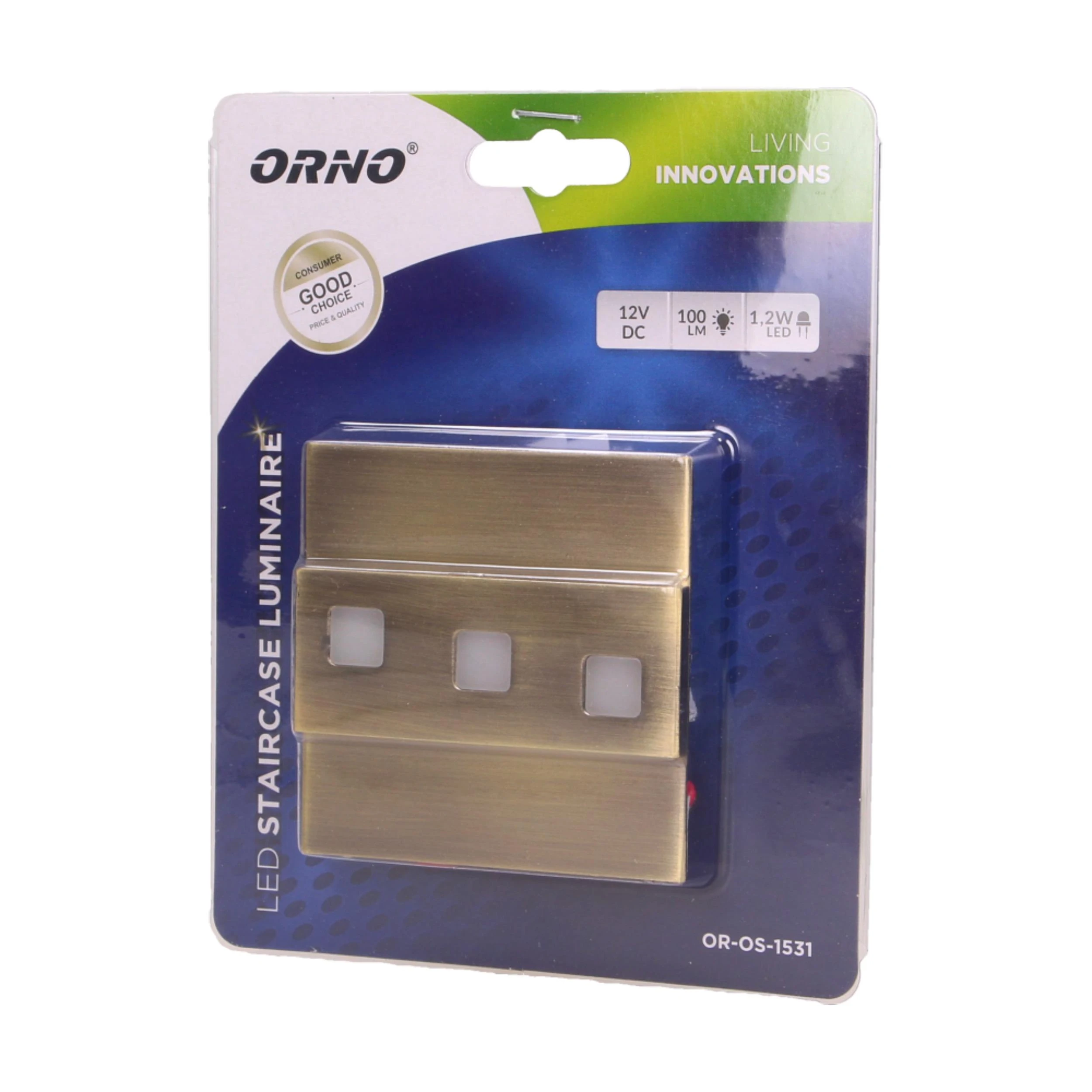 Orno LEPUS LED 1.2W, paviršinis laiptinės šviestuvas, 12V DC, 100lm, 6000K, žalvaris