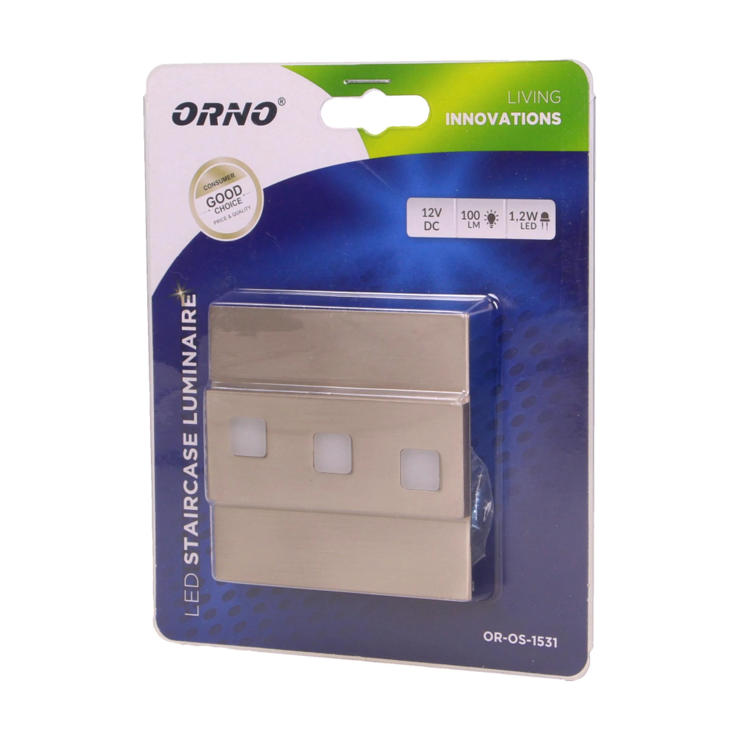 Orno LEPUS LED 1.2W, paviršinis laiptų šviestuvas, 12V DC, 100lm, 3000K, satinas